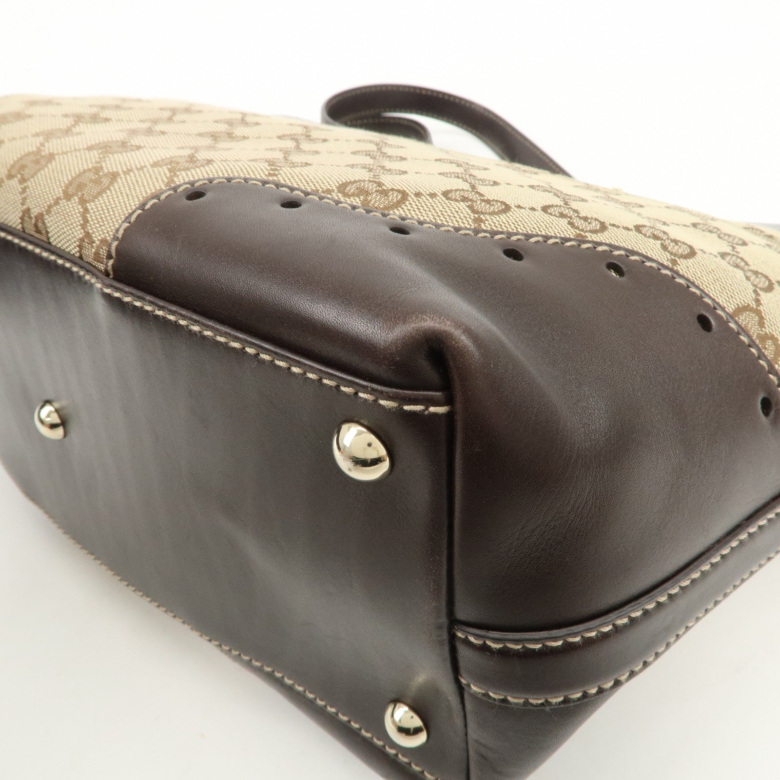 GUCCI GG Canvas Leather Tote Bag Hand Bag Brown Beige 145993