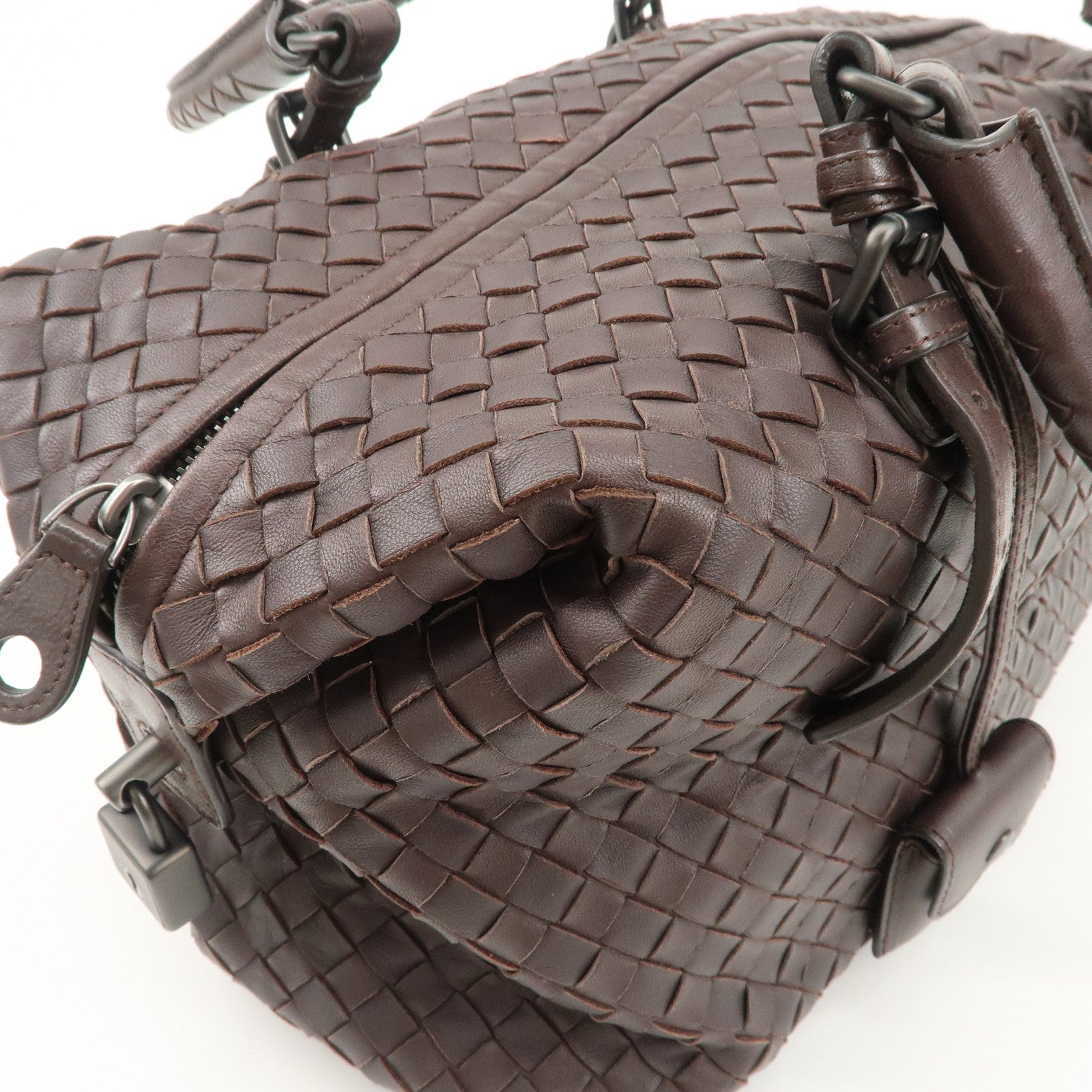 BOTTEGA VENETA Intrecciato Montaigne Leather Boston Bag Brown 173398 Used