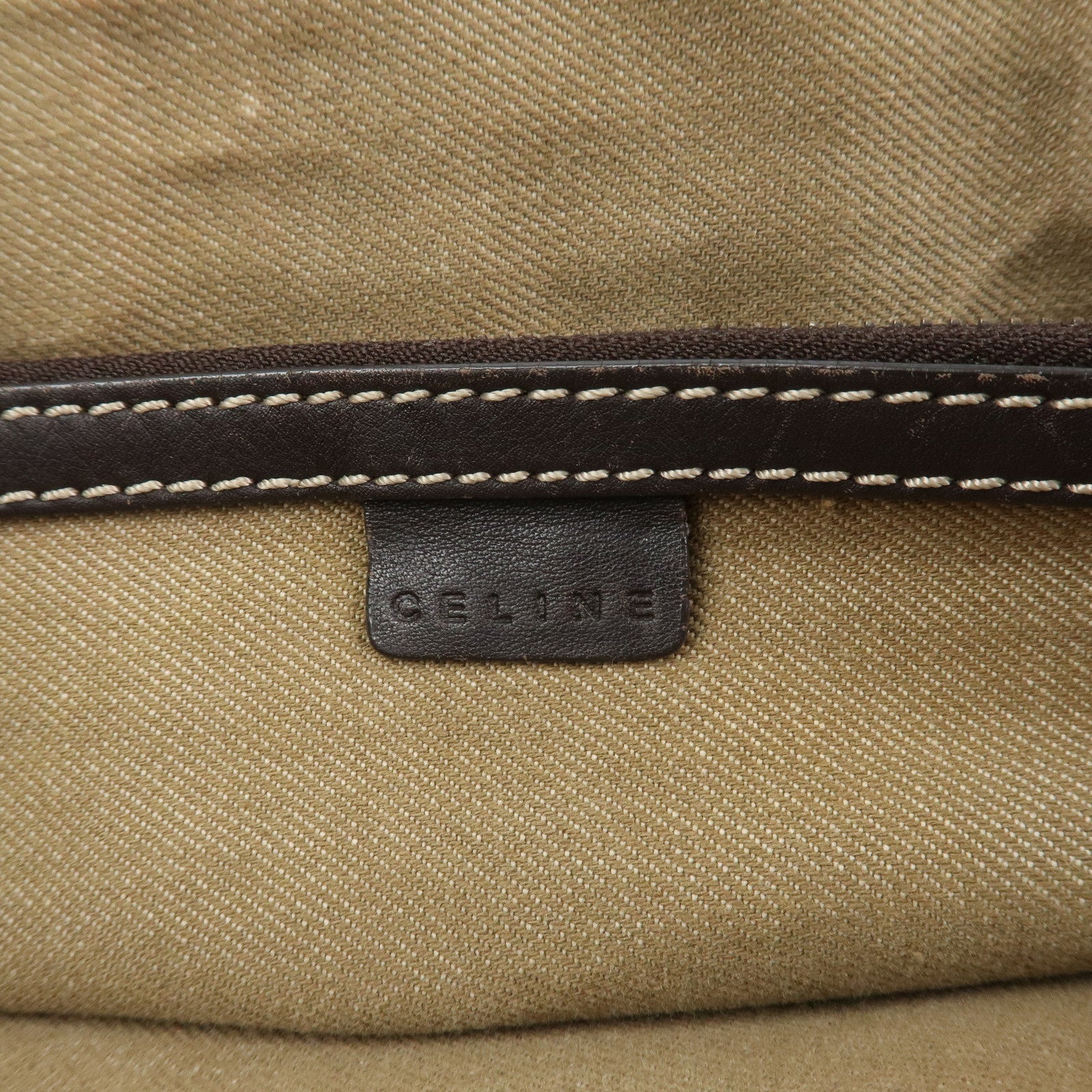 CELINE Macadam Denim Leather Boogie Bag Hand Bag Tote Bag Brown
