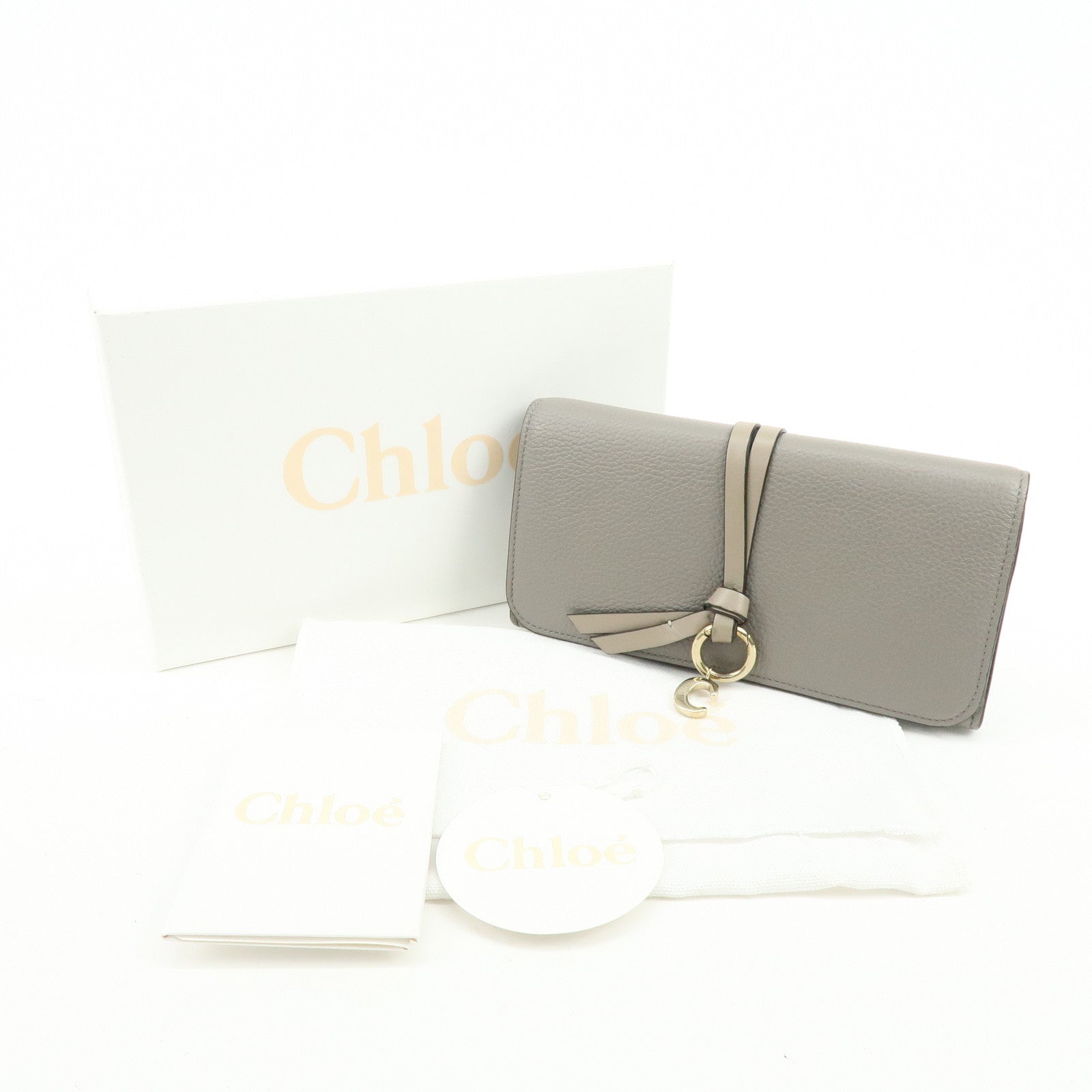 Chloe Alphabet Leather Flap Long Wallet C Charm Gray