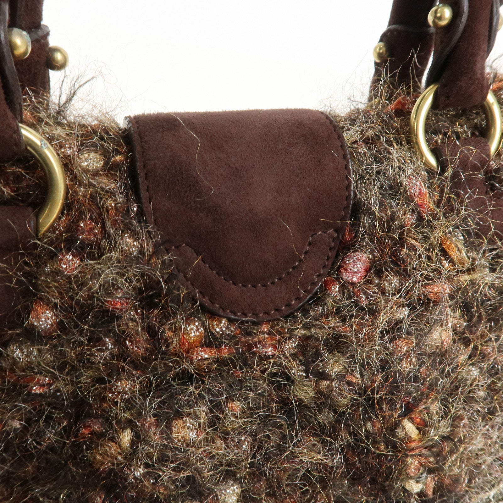 Ferragamo Gancini Wool Suede 2Way Bag Hand Bag Shoulder Bag Brown