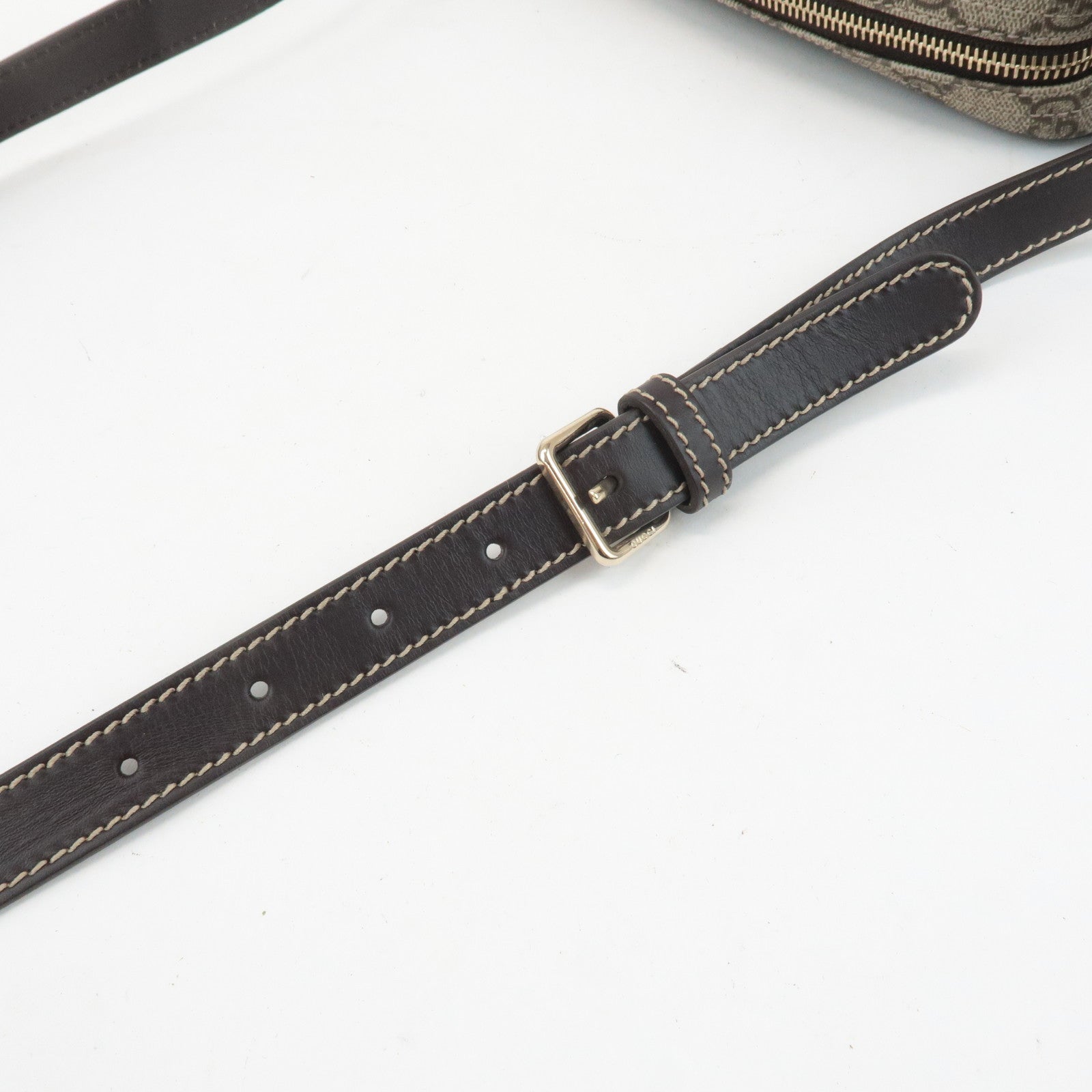 GUCCI GG Supreme Leather Shoulder Bag Beige Dark Brown 201447 Used