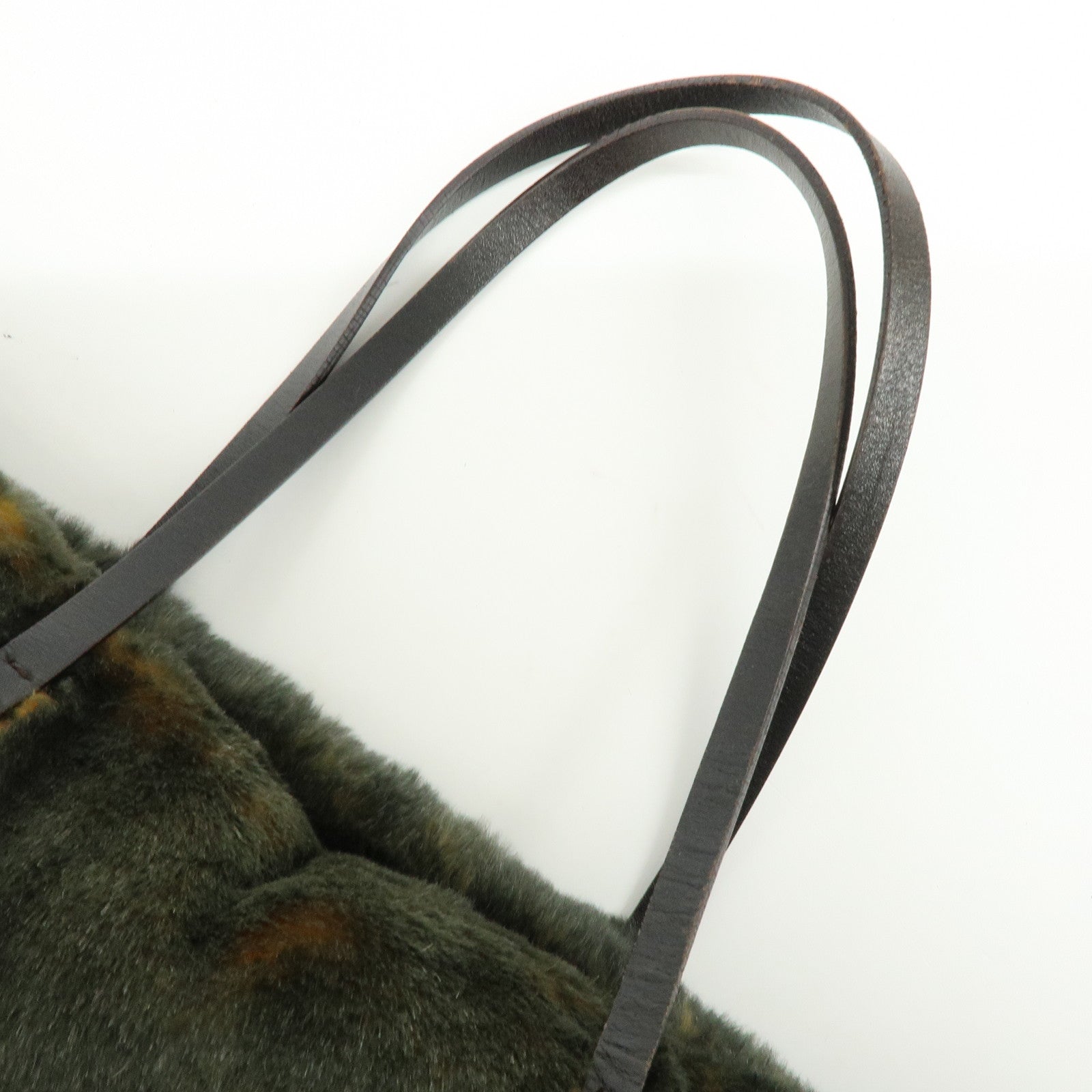 FENDI Fur Leather Tote Bag Hand Bag Brown Yellow 8BH005