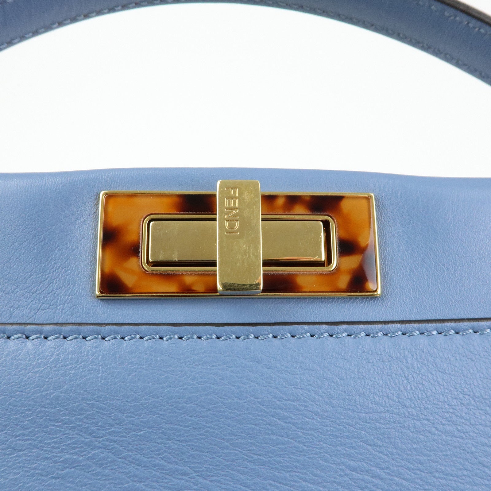 FENDI Peekaboo Leather 2Way Bag Tote Shoulder Bag Light Blue 8BN210