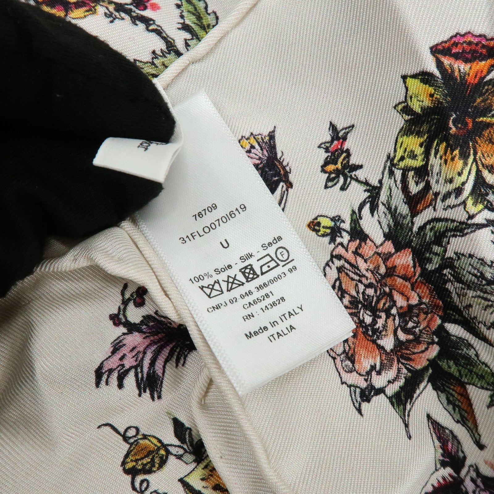 Christian Dior Flower Motif Silk 100% Scarf Ivory Multicolor