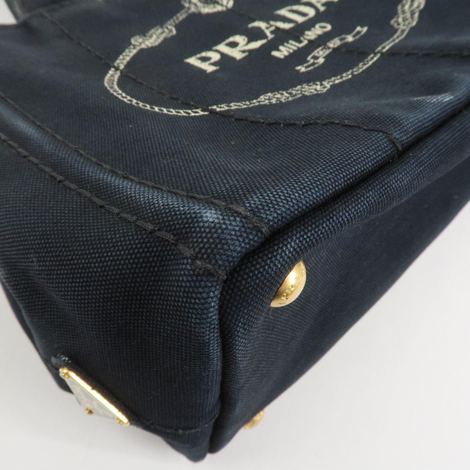 PRADA Canapa Mini Triangle Logo Canvas 2Way Hand Bag Black 1BG439