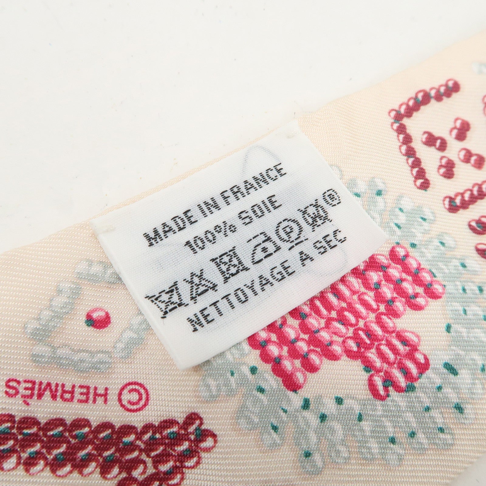 HERMES Twilly Silk 100% KELLY EN PERLES Scarf Ivory Pink