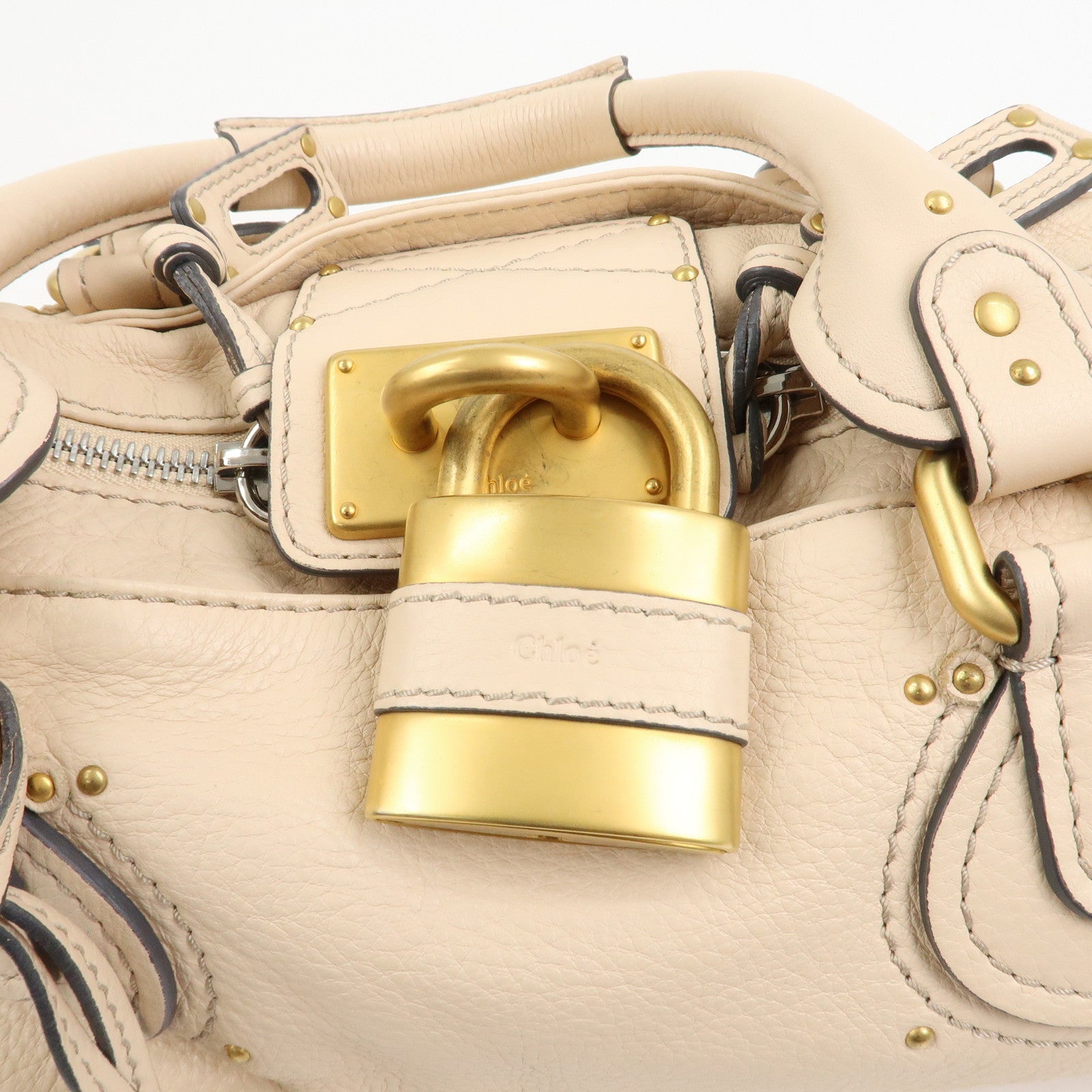 Chloe Paddington Leather Medium Shoulder Bag Hand Bag Beige