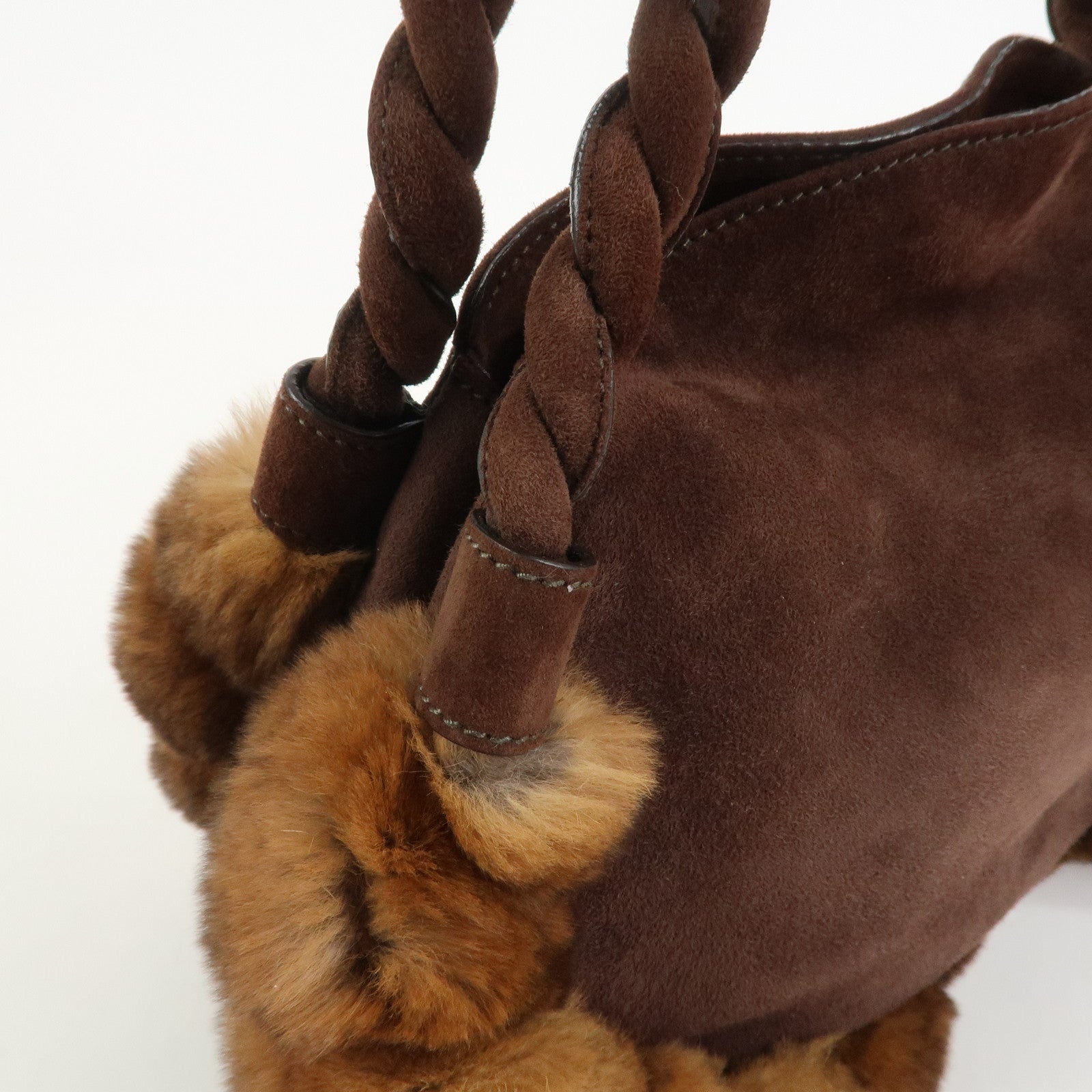 Ferragamo Gancini Suede Fur Hand Bag Brown BW-21 B372