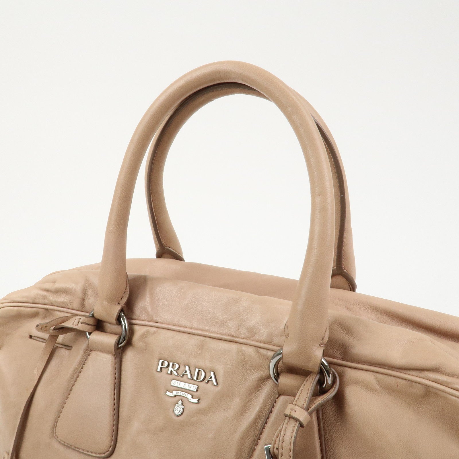 PRADA Logo Leather Hand Bag Shoulder Bag Pink Beige BL094F