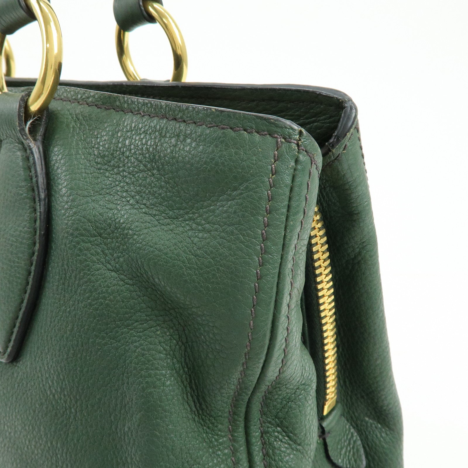MIU MIU Logo Leather Tote Bag Shoulder Bag Hand Bag Moss Green