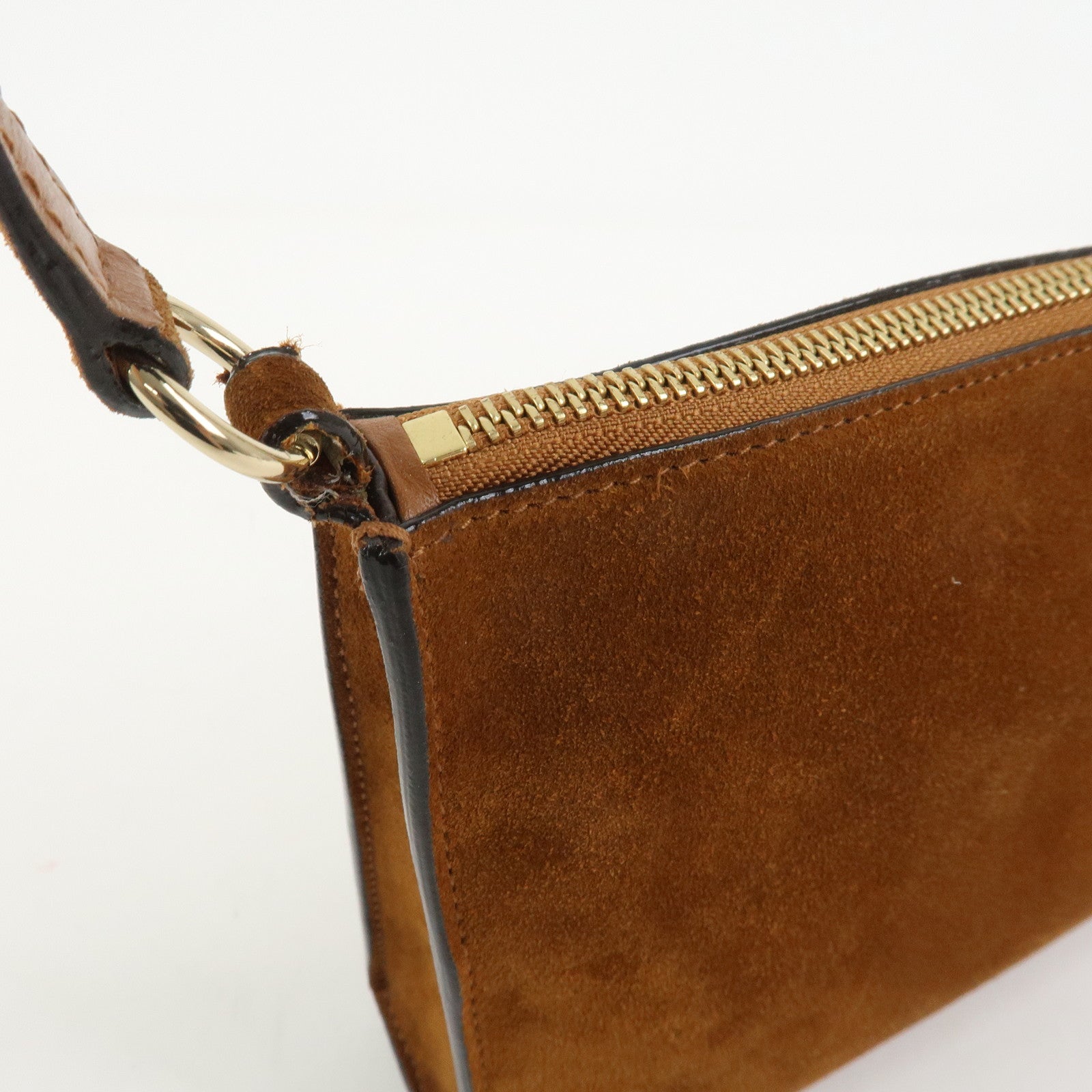 JIMMY CHOO Suede Leather Chain Shoulder Bag Hand Bag Brown