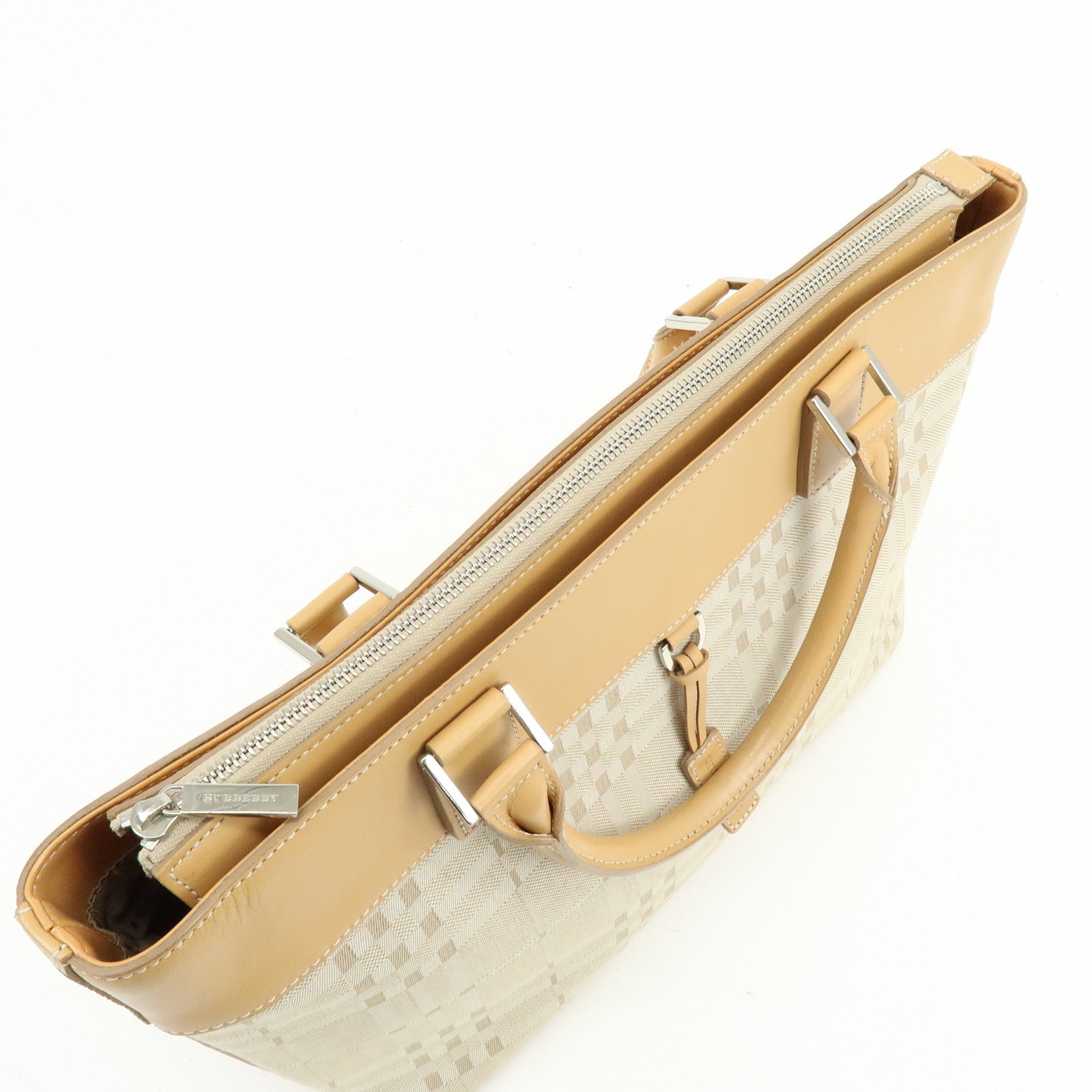 BURBERRY Canvas Leather Tote Bag Hand Bag Beige Light Beige