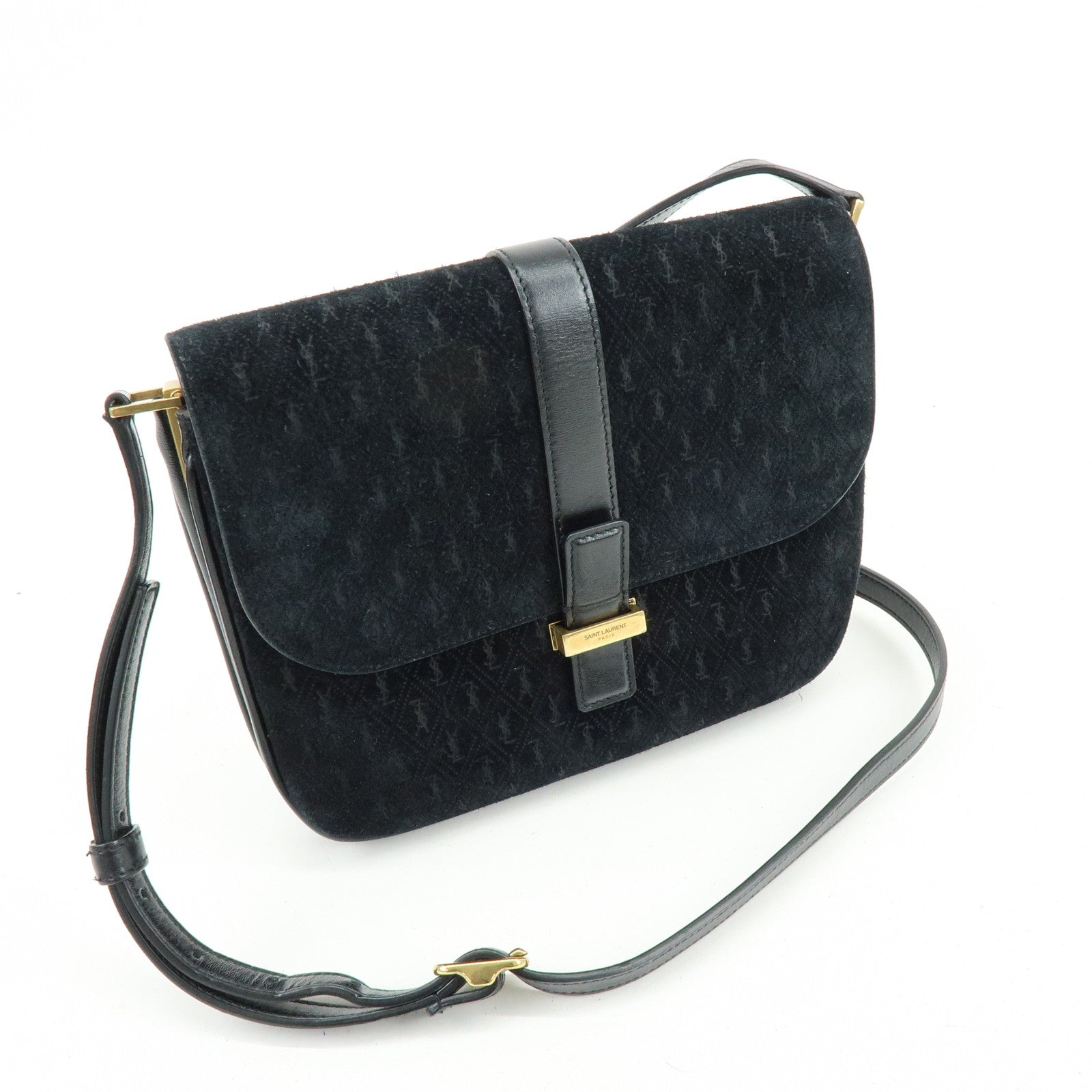 SAINT LAURENT PARIS Le Monogram Suede Leather Shoulder Bag Black