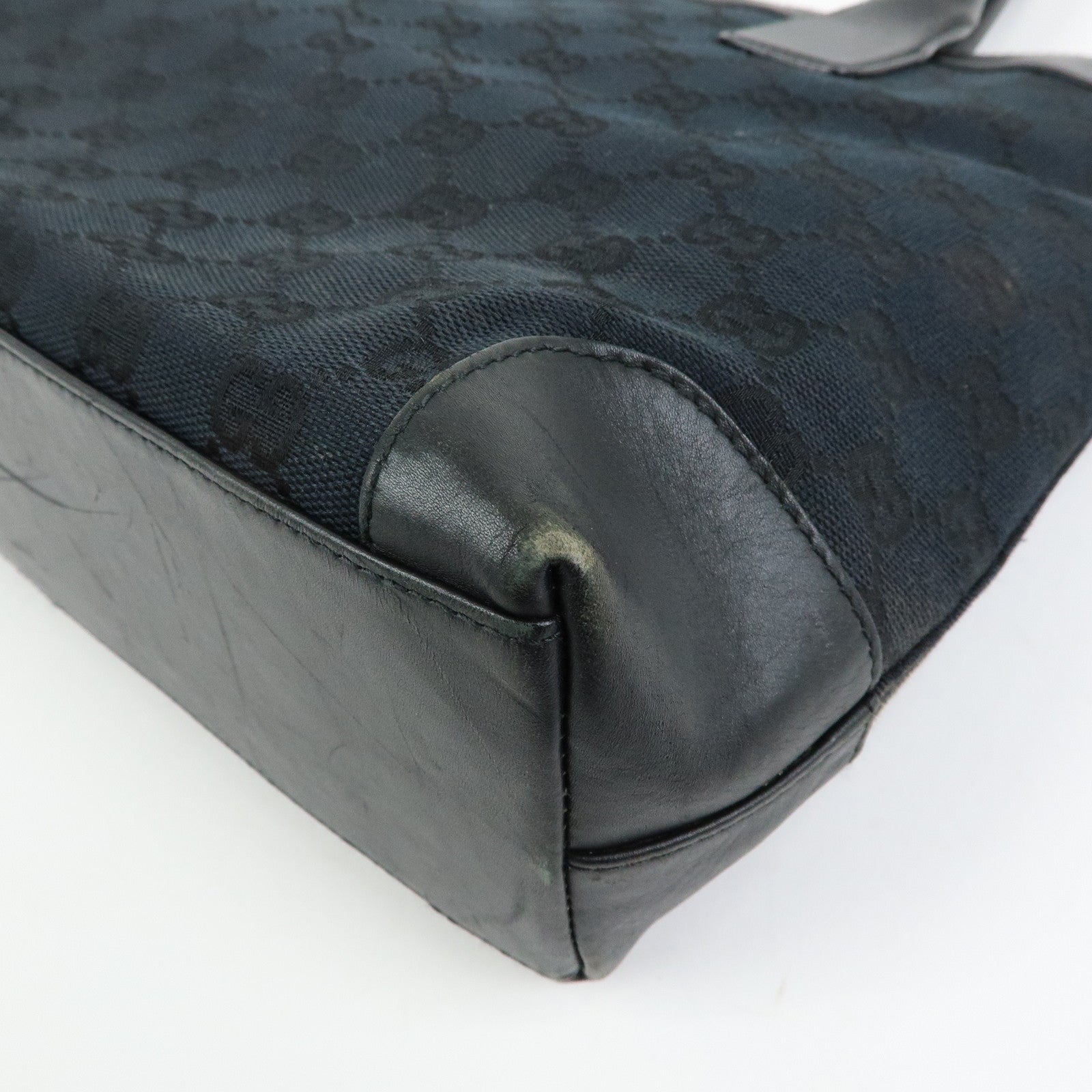GUCCI GG Canvas Leather Tote Bag Shoulder Bag Black 002.1119