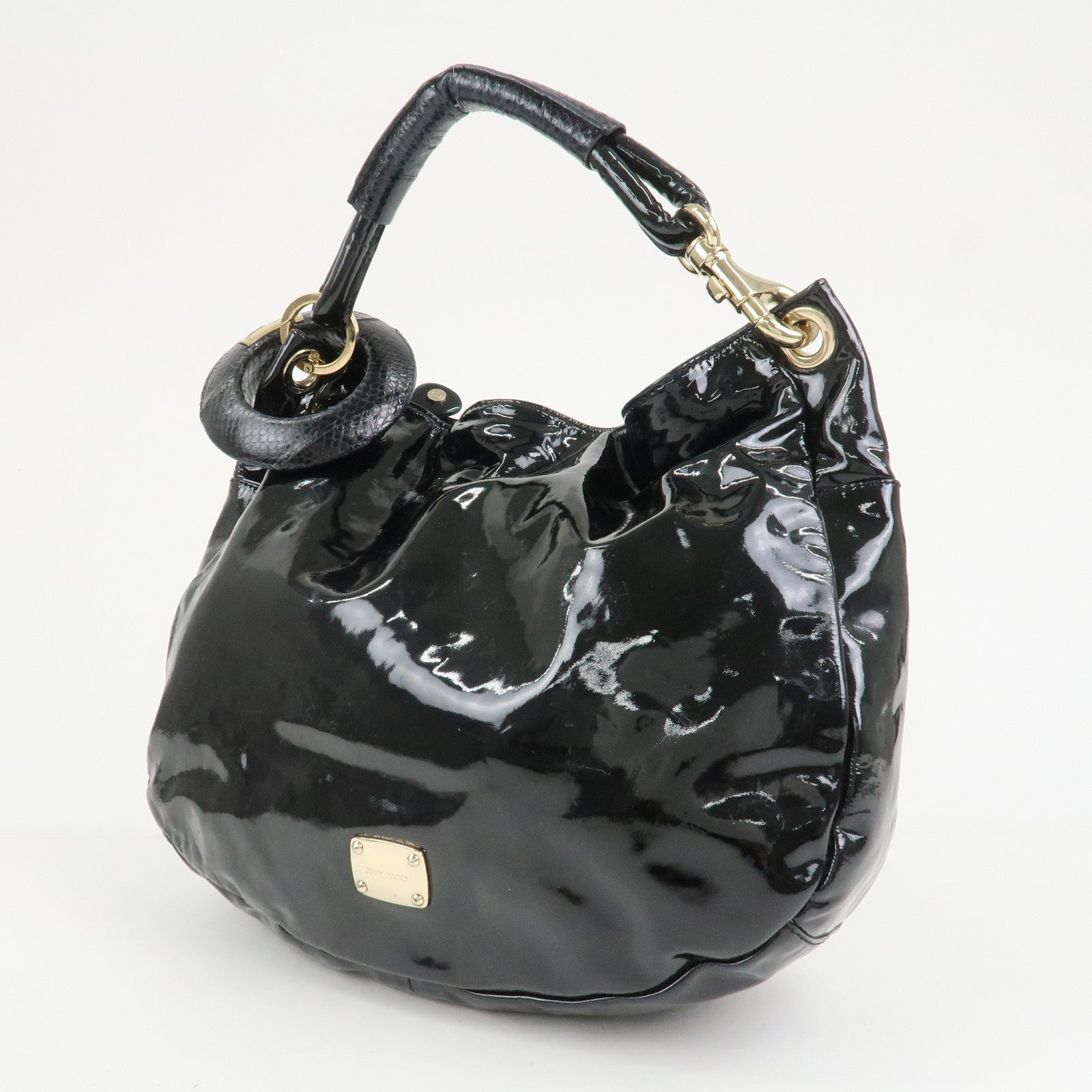 JIMMY CHOO Patent Leather Leather Sky Bag Shoulder Bag Black