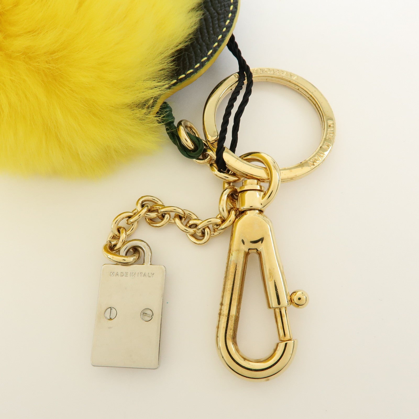 Dolce&Gabbana Fur Leather Lemon Motif Bag Charm Key Chain Yellow