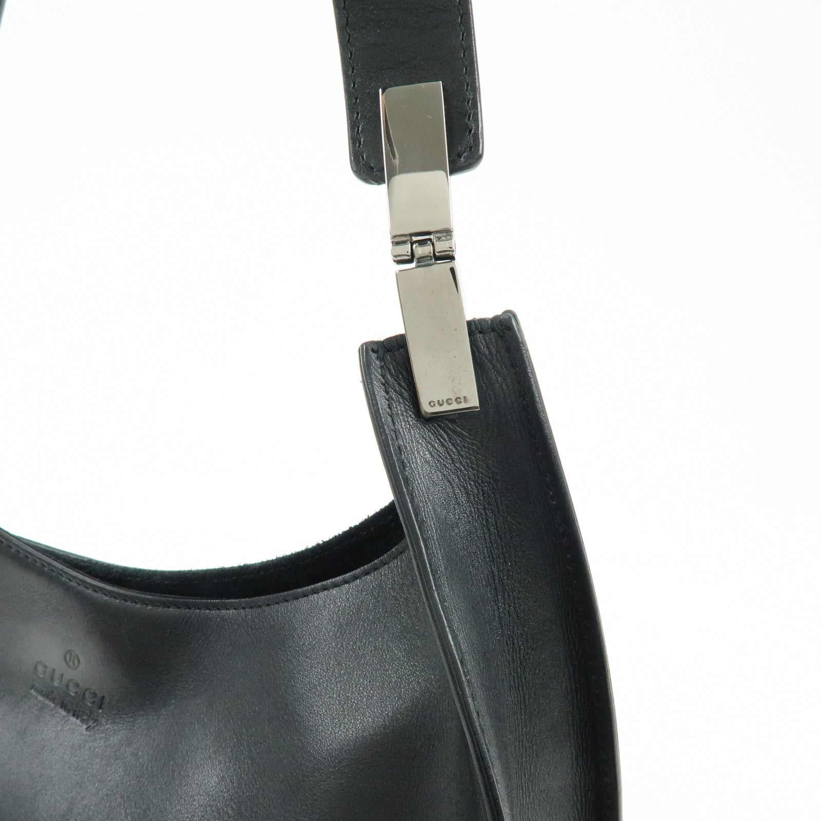 GUCCI Logo Leather Shoulder Bag Hand Bag Black 001・3767