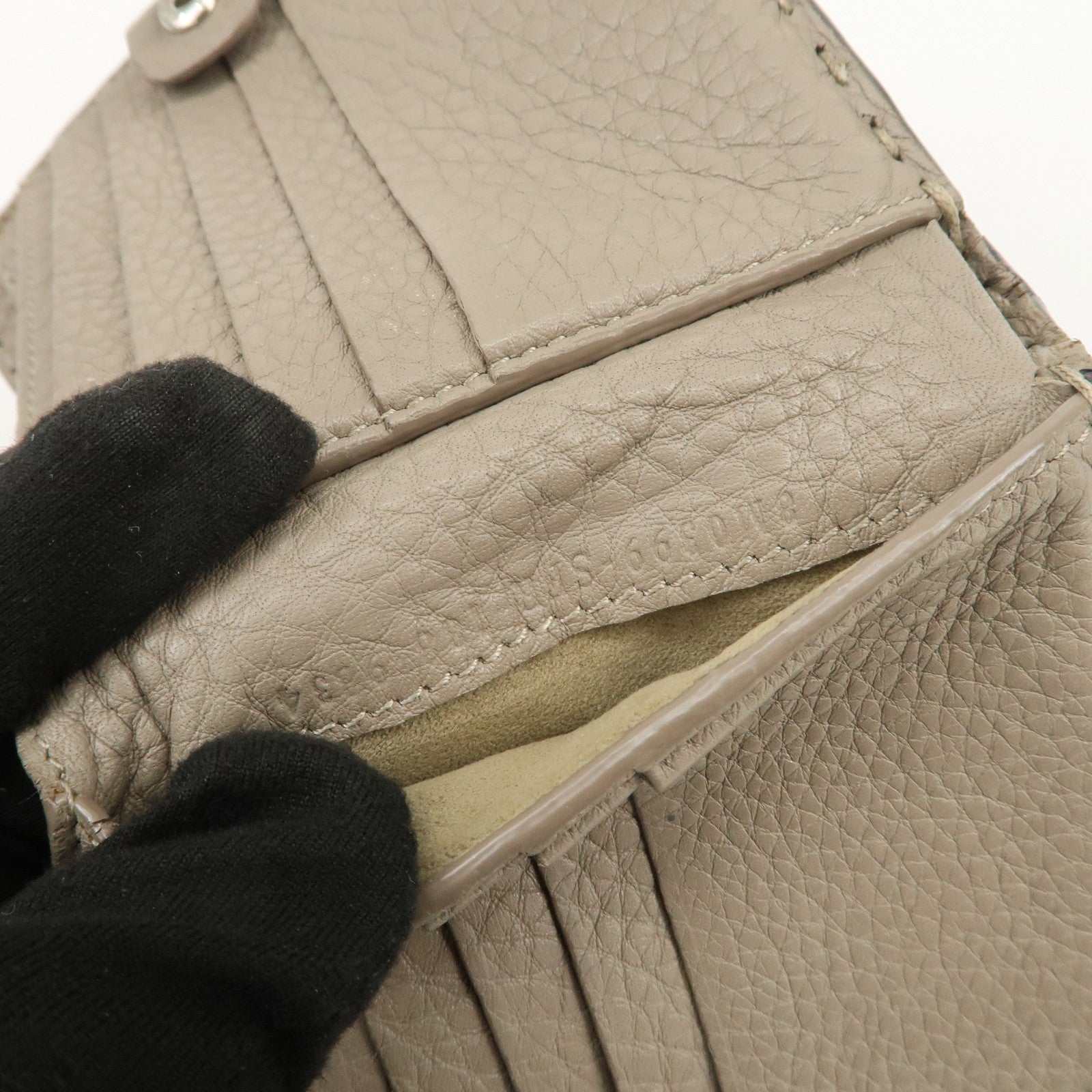 FENDI Logo Leather Compact Wallet Greige