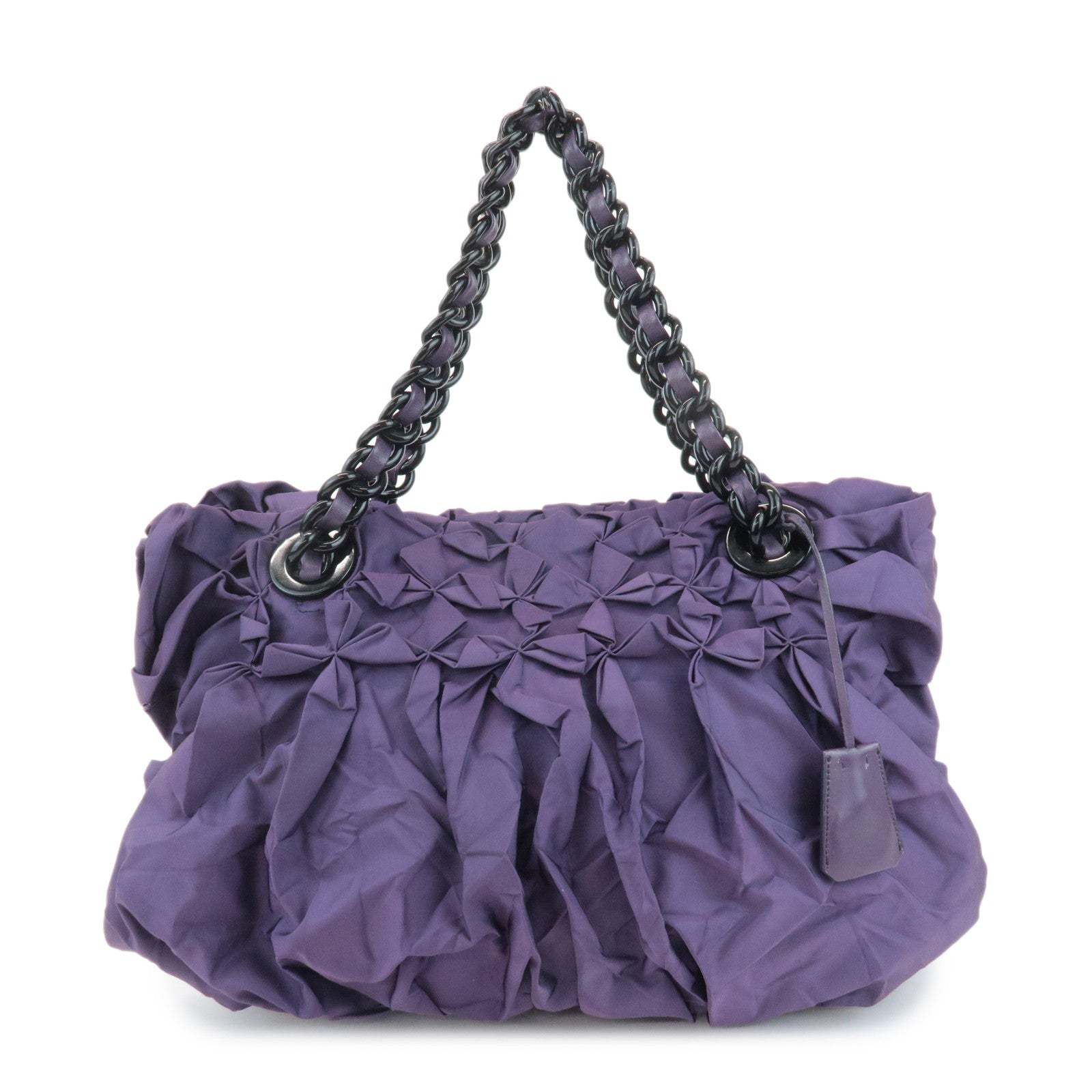 PRADA Triangle Logo Leather Nylon Tote Bag Shoulder Bag Purple Used