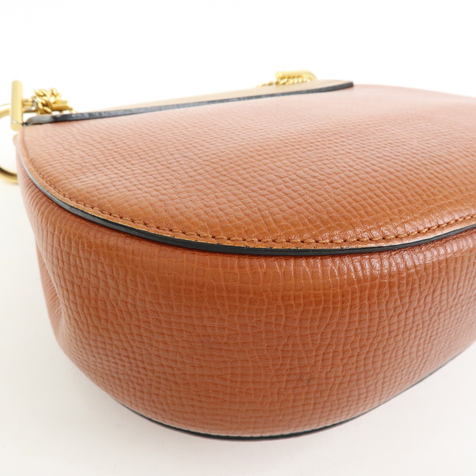 Chloe Drew Leather Chain Shoulder Bag Crossbody Bag Brown Gold