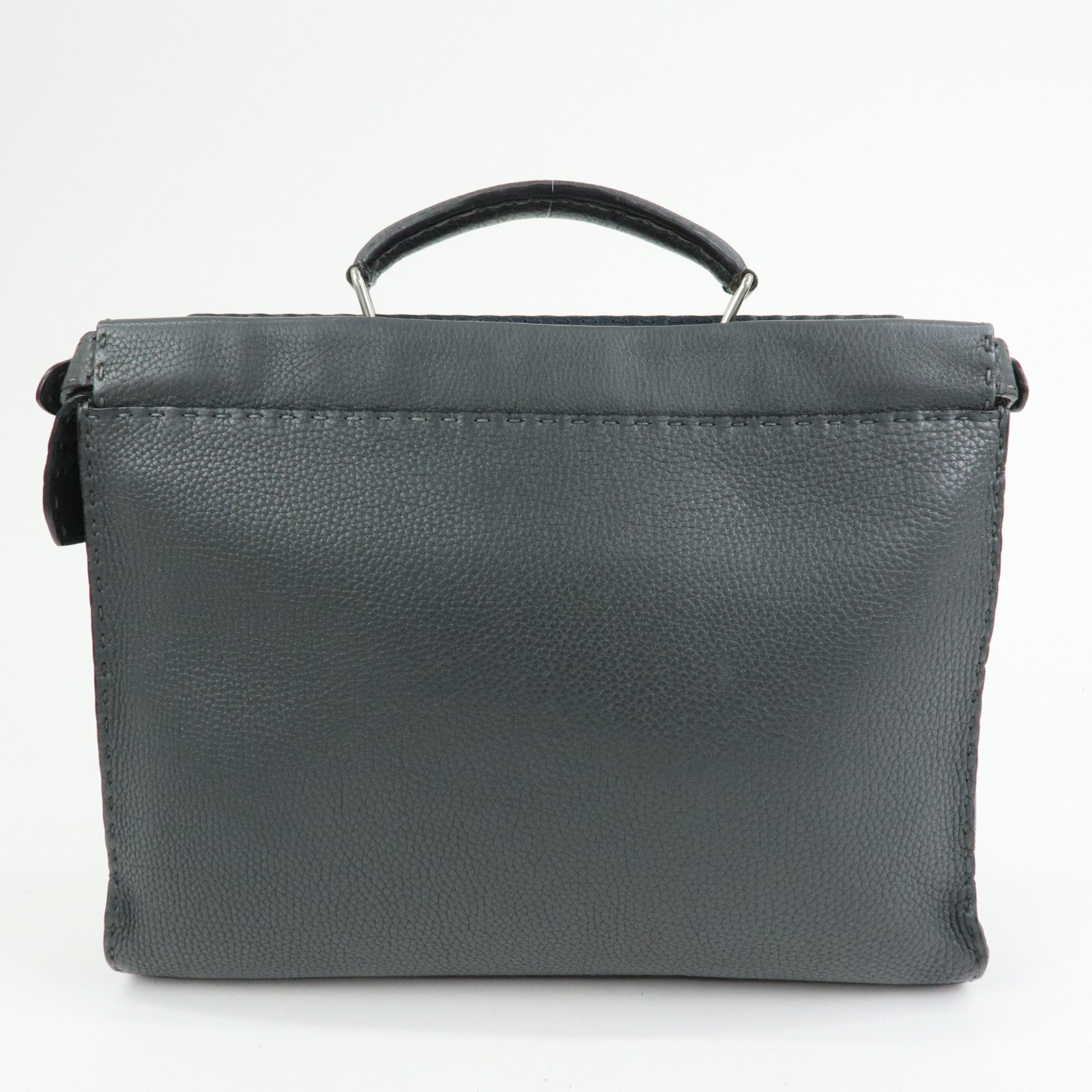 FENDI Selleria Peekaboo Leather 2Way Bag Hand Bag Gray 7VA406