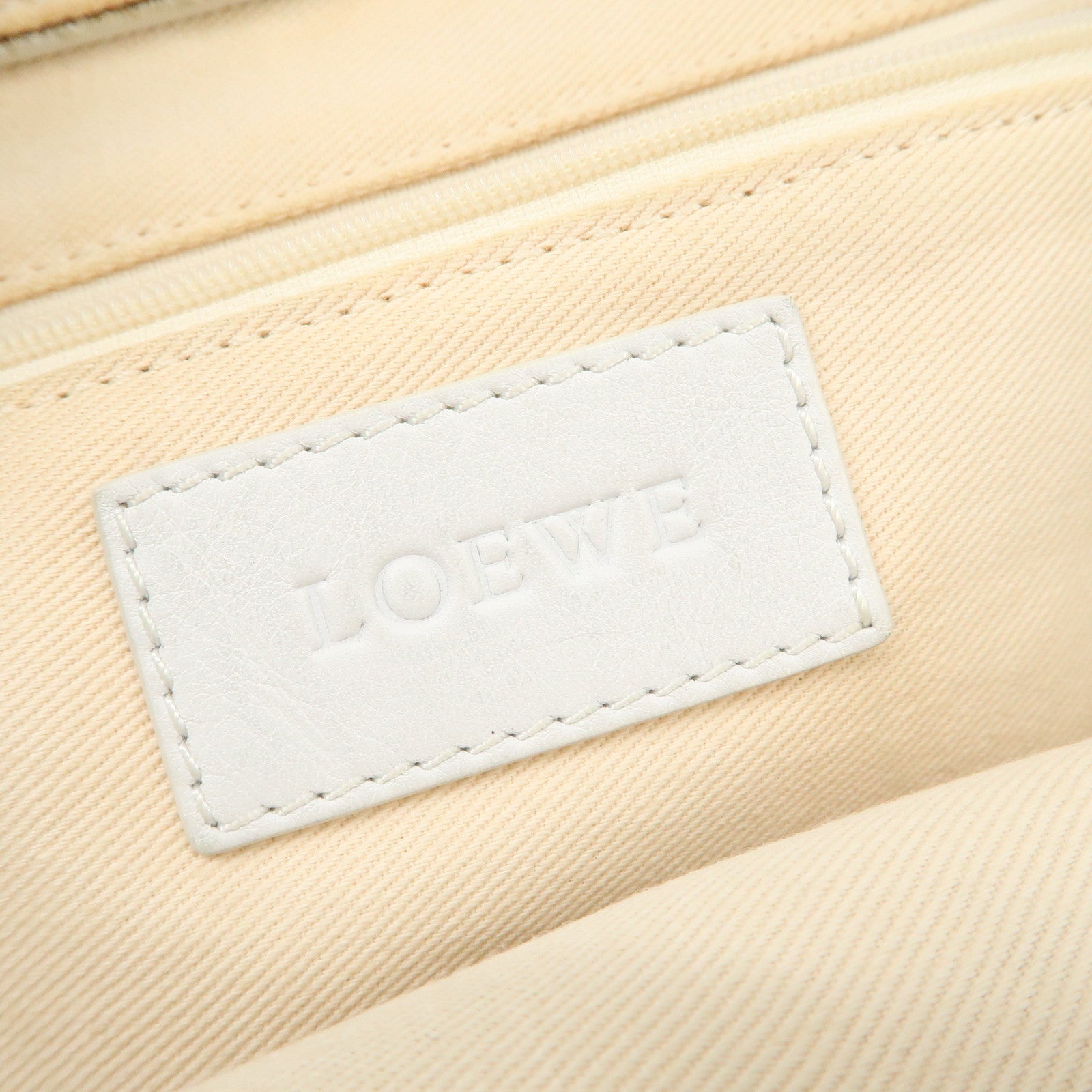 LOEWE Anagram Logo Leather Shopper Tote Bag Shoulder Bag White