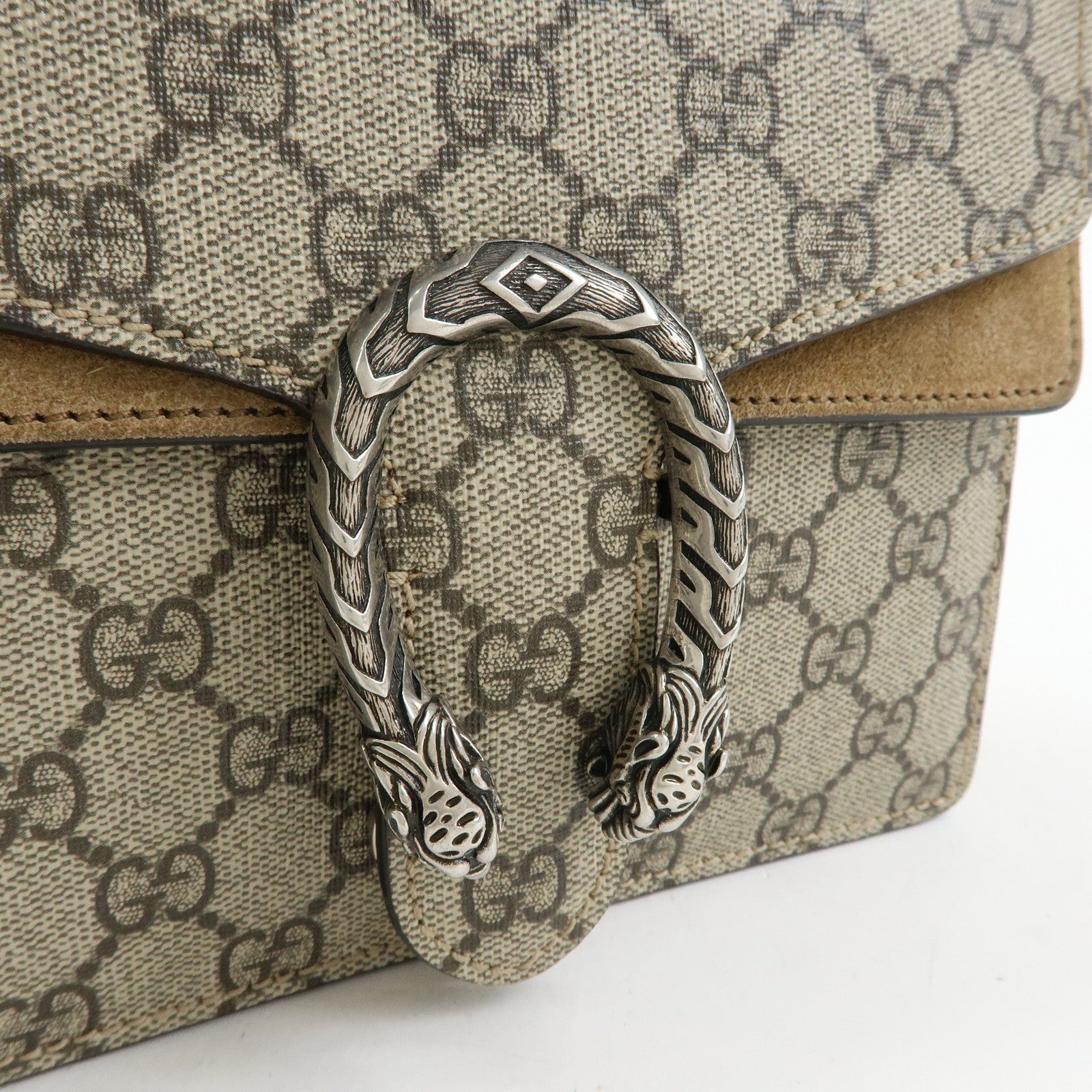 GUCCI Dionysus GG Supreme Suede Shoulder Bag Beige Brown 421970