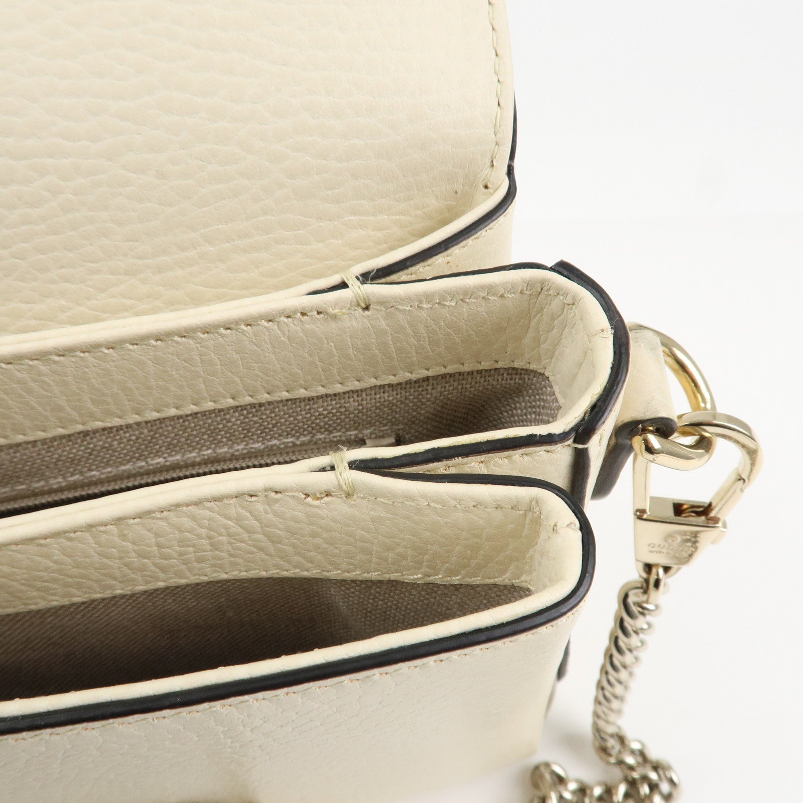 GUCCI Interlocking G Leather Chain Shoulder Bag Ivory Gold 240020 Used