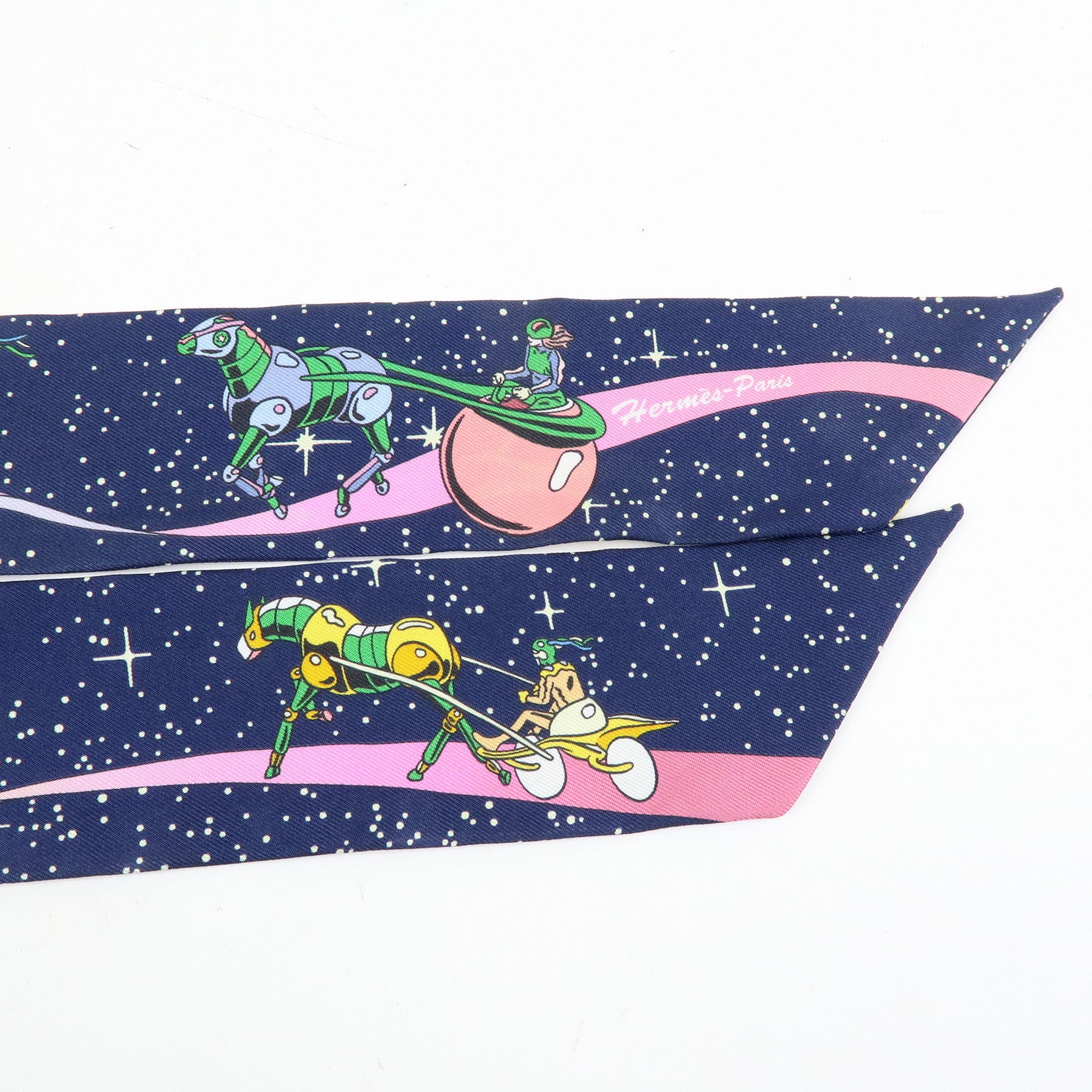 HERMES Silk 100% Twilly Scarf Space Derby Navy