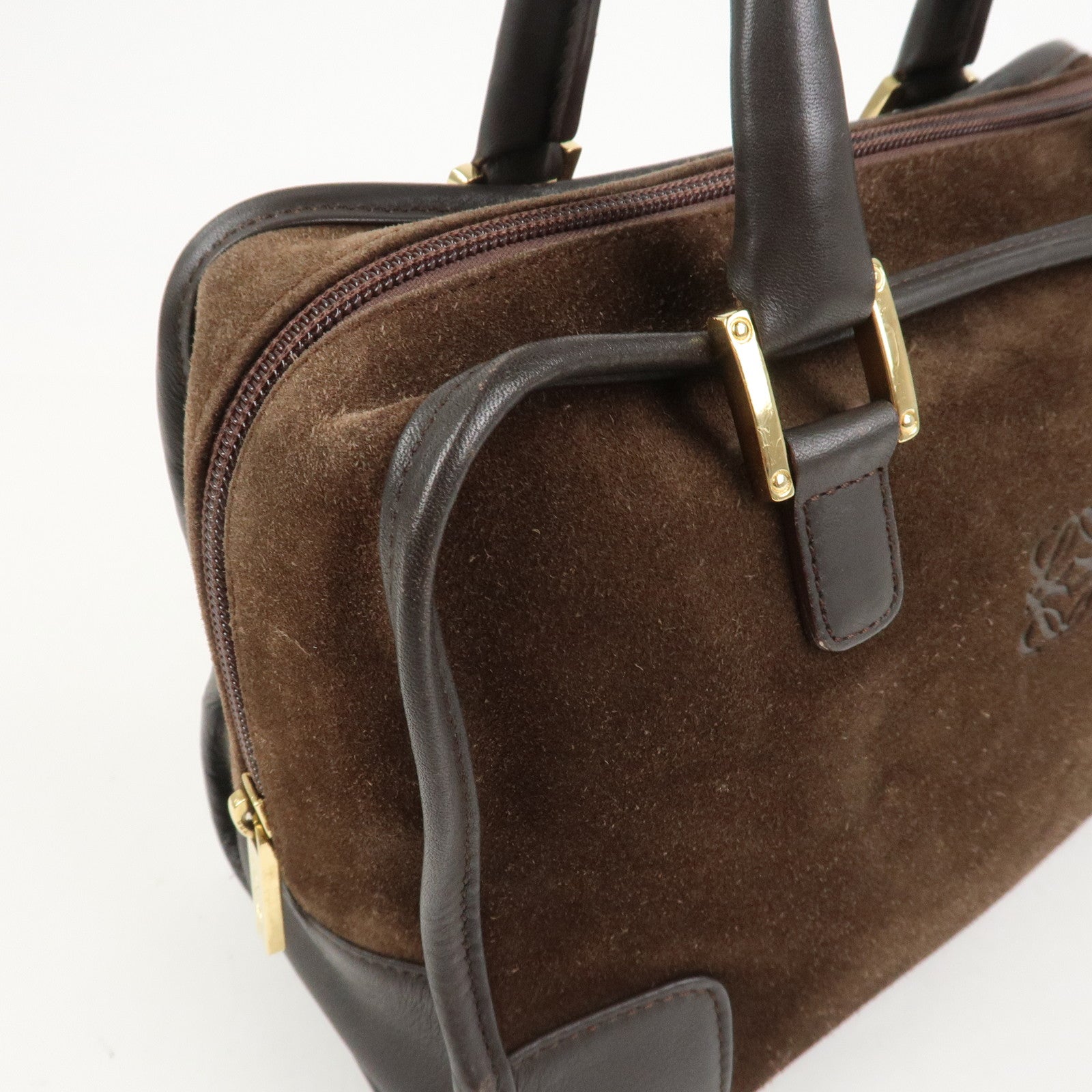 LOEWE Anagram Suede Leather Amazona 28 Hand Bag Brown