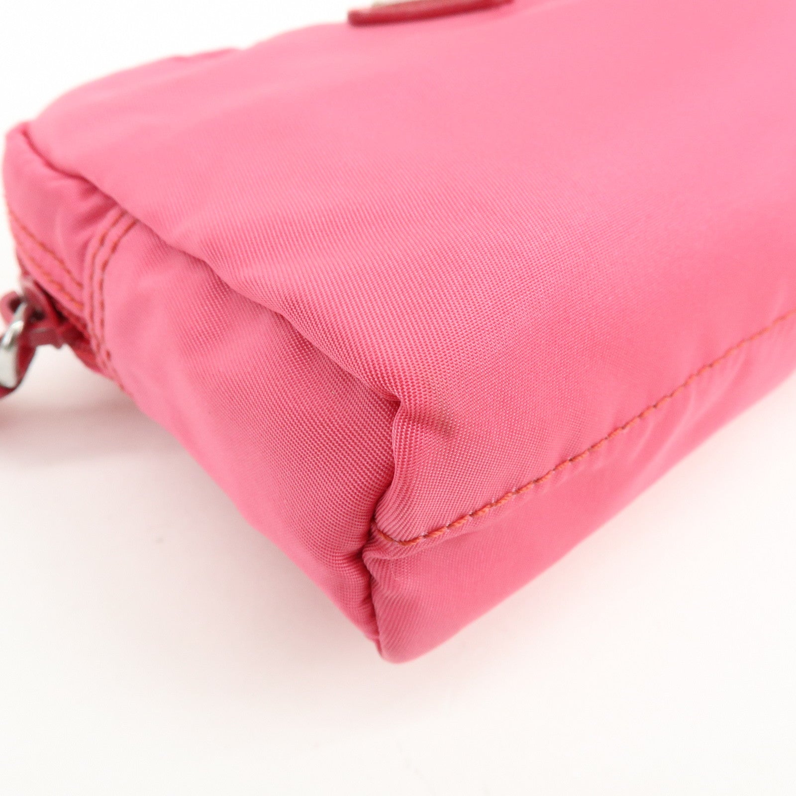 PRADA Triangle Logo Nylon Leather Cosmetic Pouch Pink 1NA021