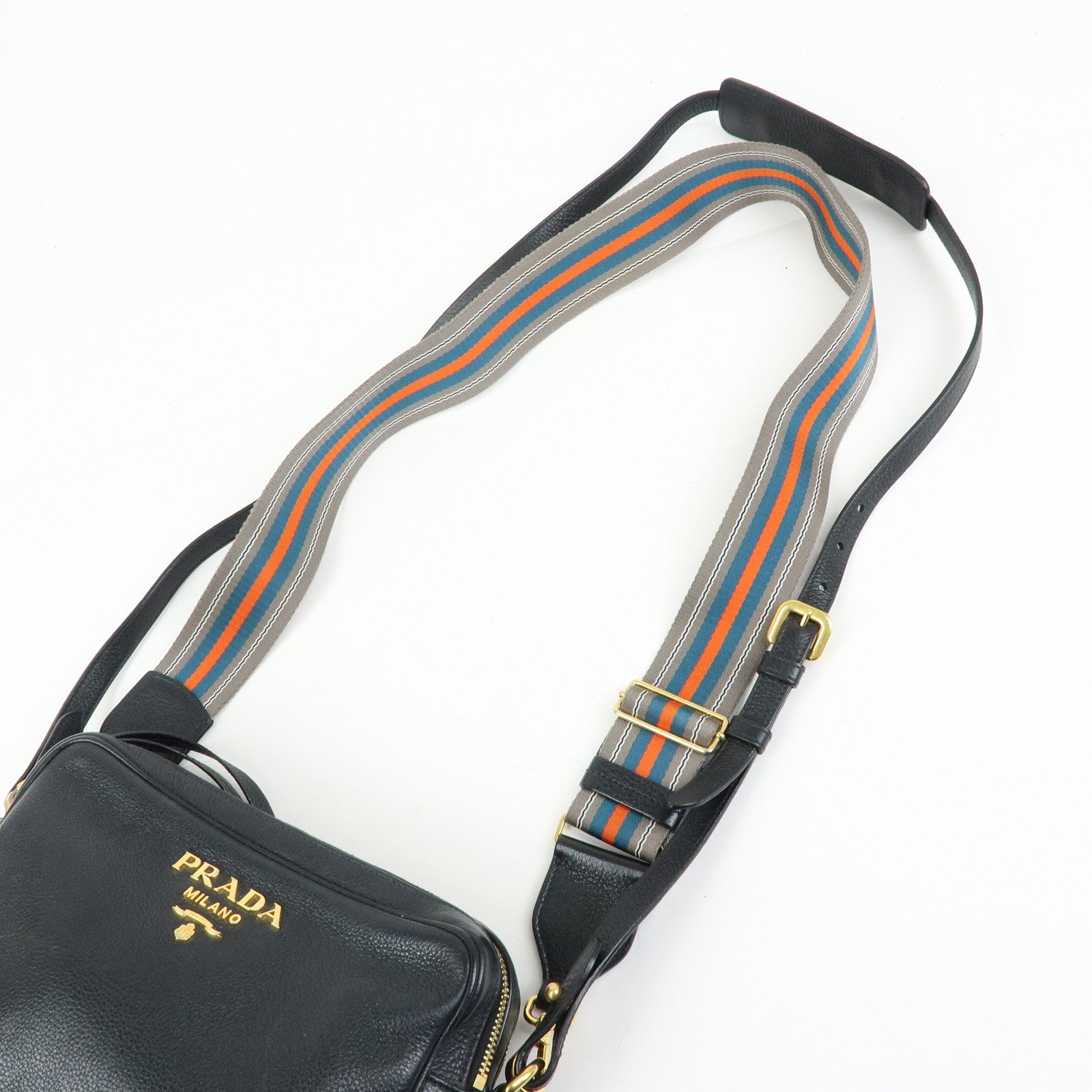 PRADA Logo Leather Shoulder Crossbody Bag Black 1BH079