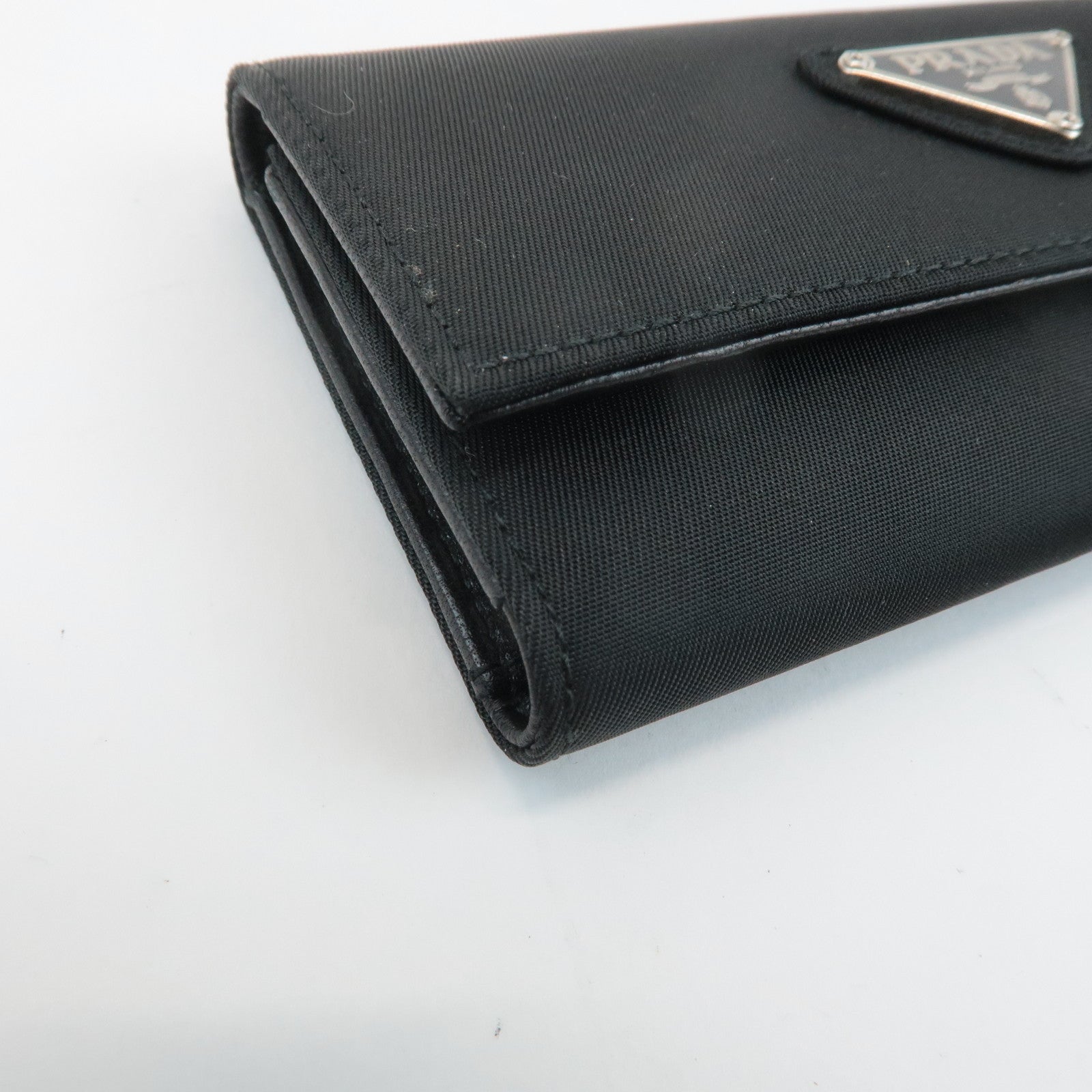 PRADA Triangle Logo Nylon 6 Key Case Key Holder Black M26X Used