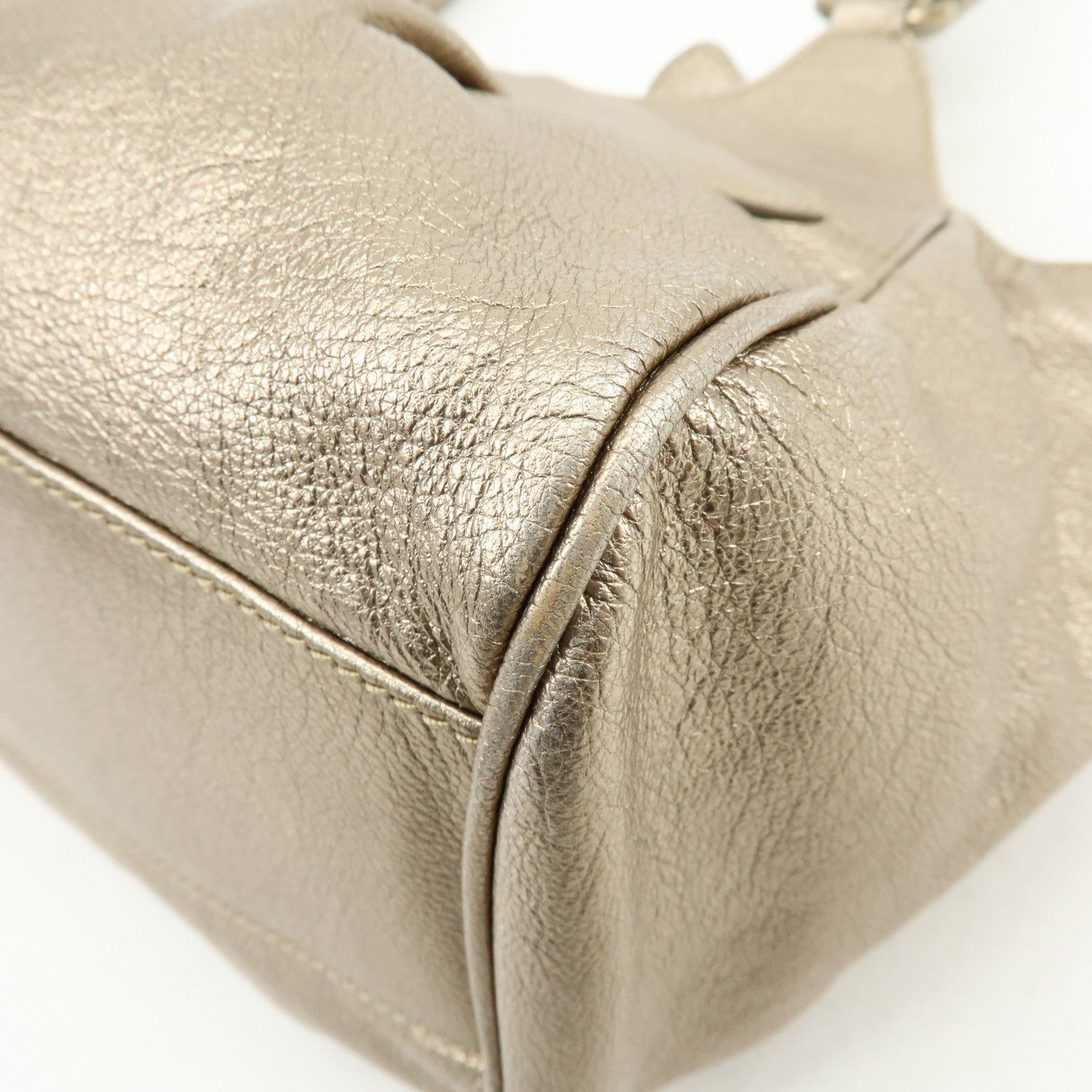 Ferragamo Gancini Leather Shoulder Bag Hand Bag Champagne Gold