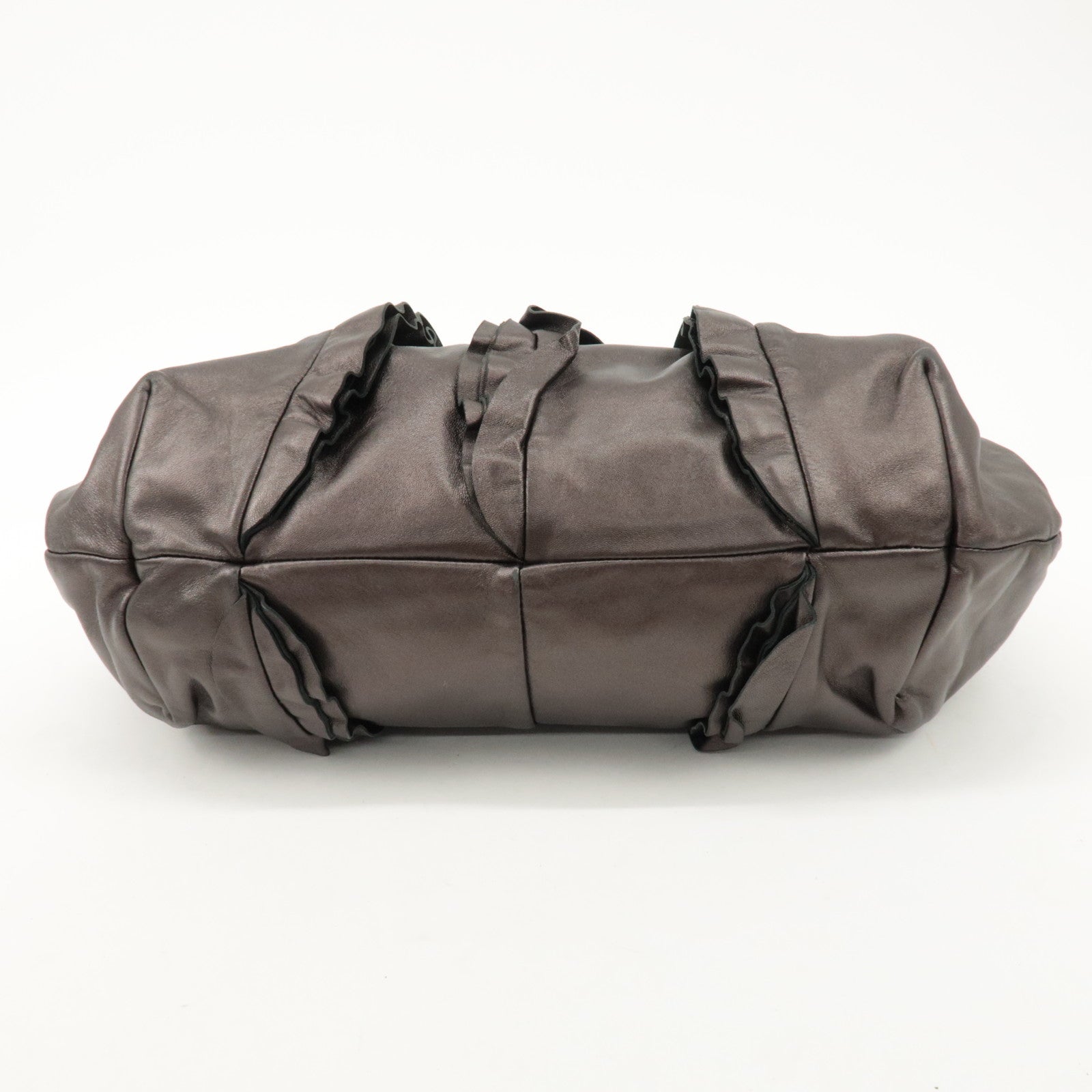 PRADA Nappa Leather Gathered Tote Bag Hand Bag Bronze BR3987 Used