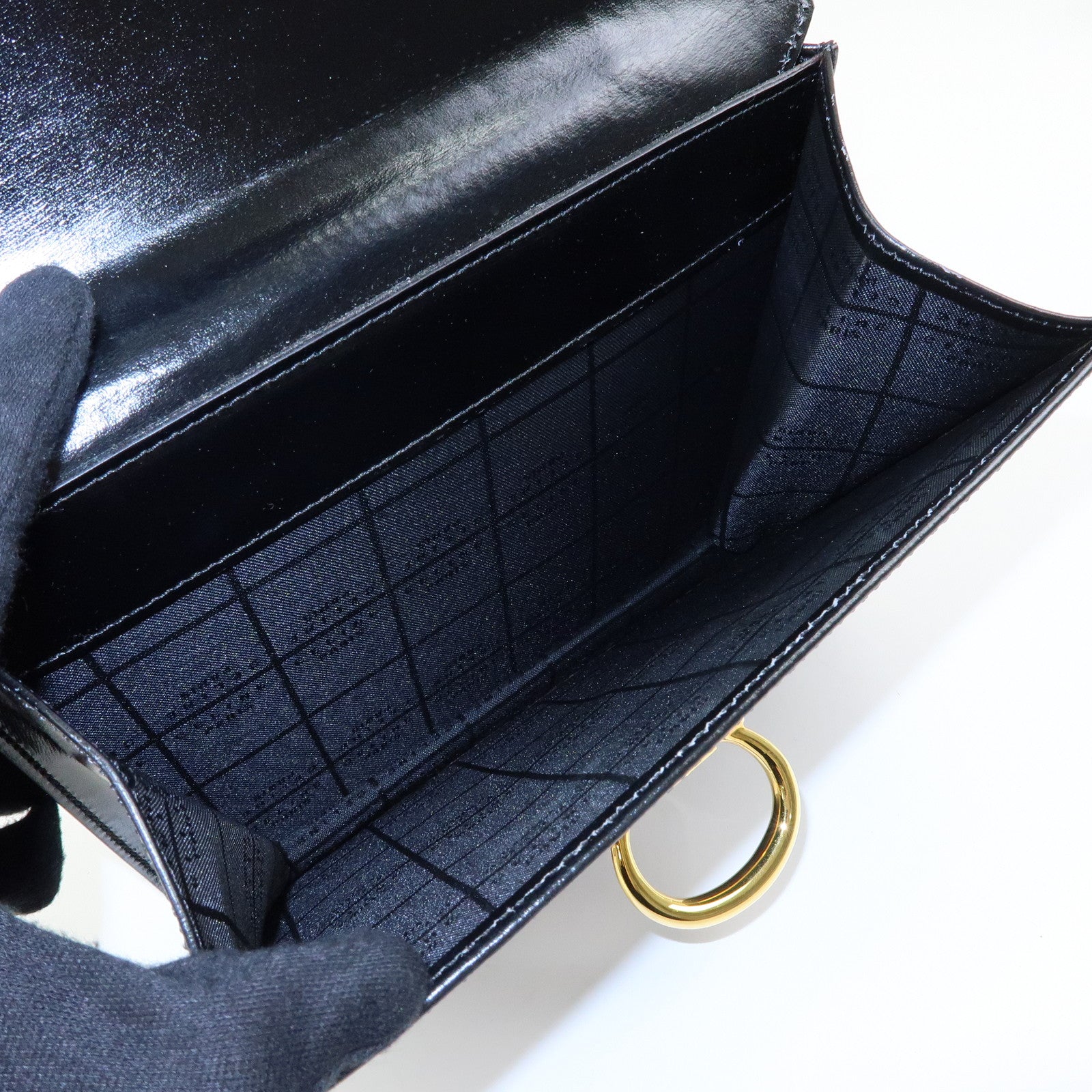 CELINE Leather Double Flap Hand Bag Black