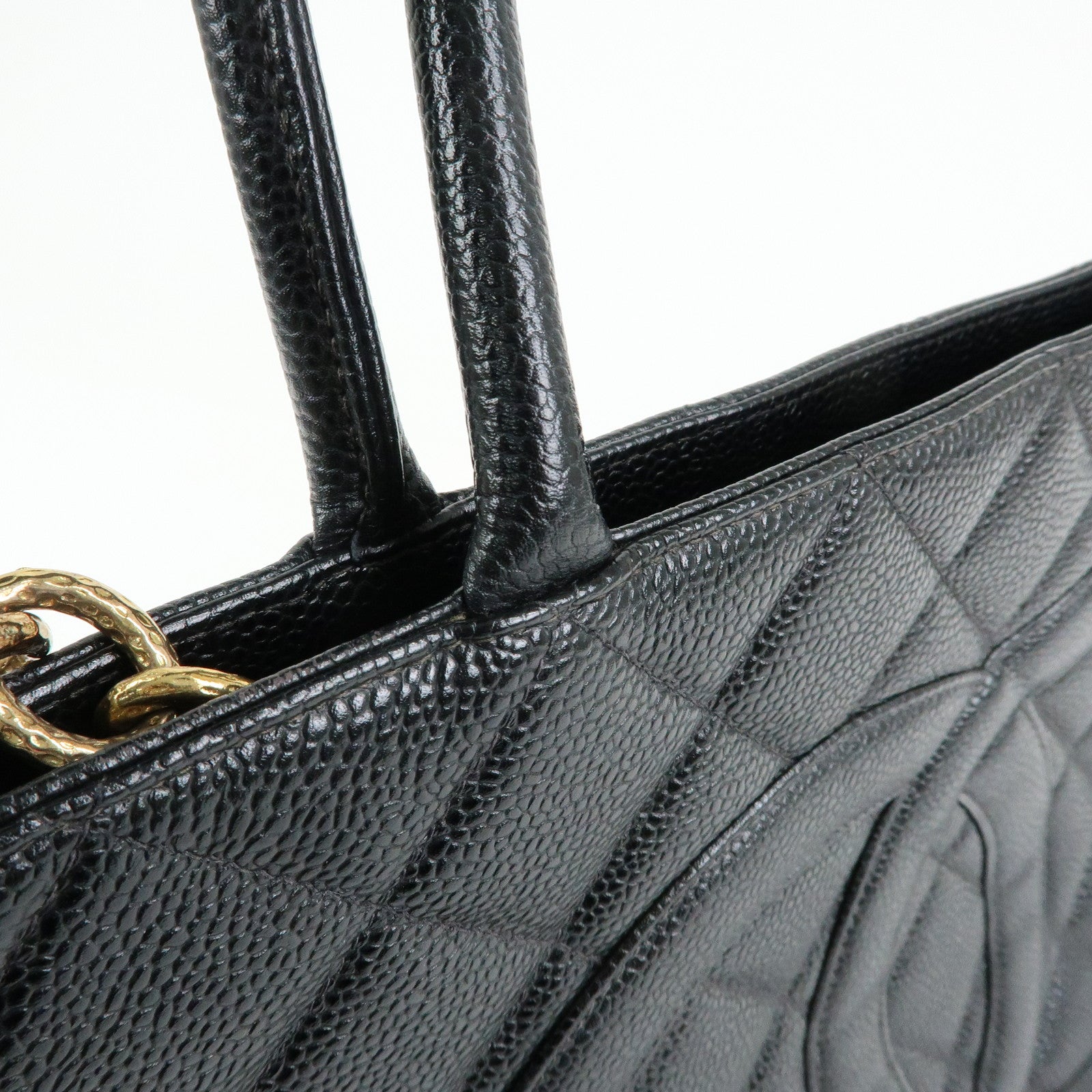 CHANEL Matelasse COCO Mark Cavairskin Medallion Hand Bag A01804