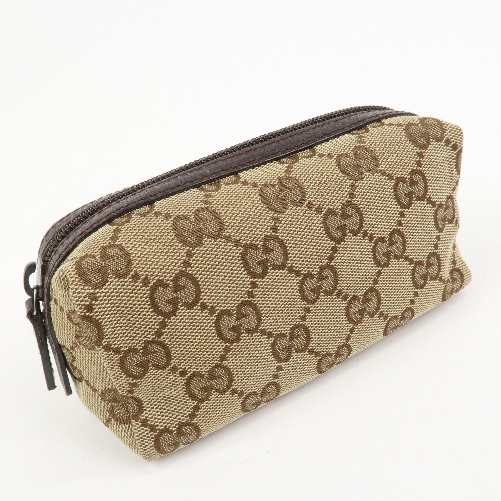 GUCCI GG Canvas Leather Pouch Cosmetic Pouch Brown 29596