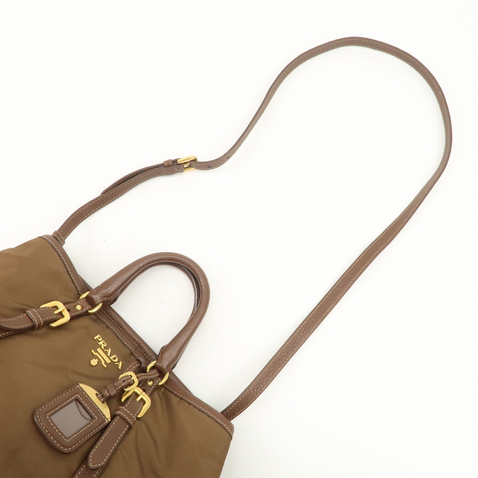 PRADA Logo Nylon Leather 2Way Tote Bag Shoulder Bag Brown BN1841