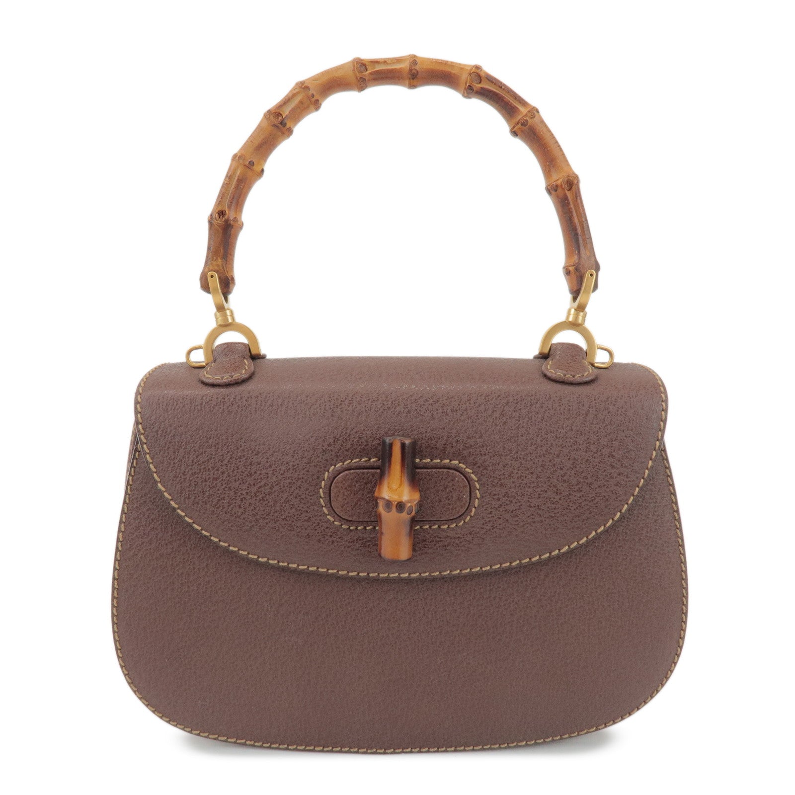 GUCCI Bamboo Leather 2Way Bag Hand Bag Shoulder Bag Brown 000 2040