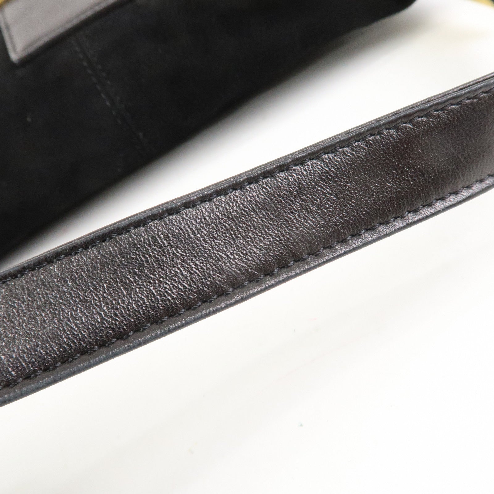 FENDI Mamma Baguette Suede Leather Shoulder Bag Black 26424