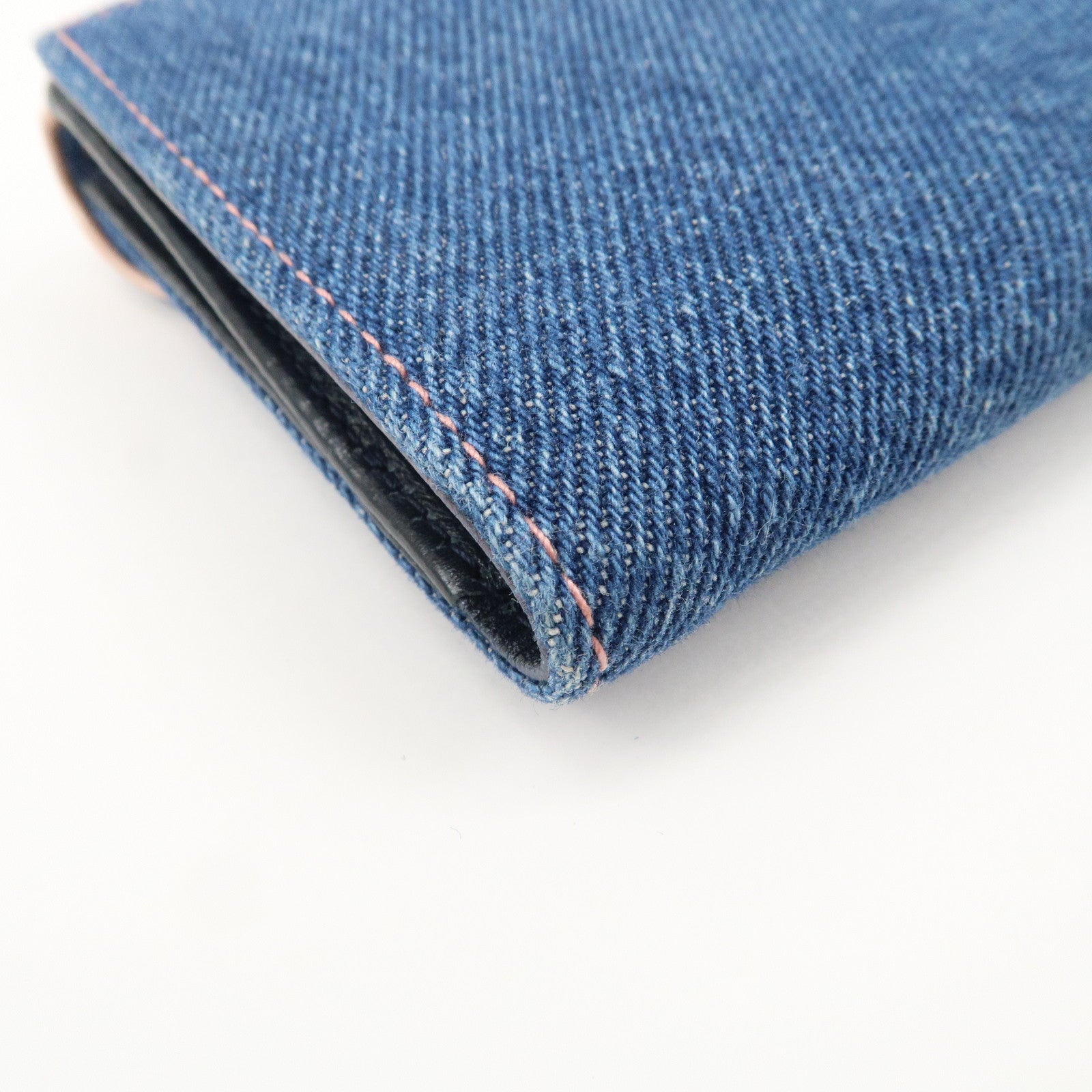 Christian Dior Saddle Lotus Wallet Denim Blue Pink Silver GDW Used