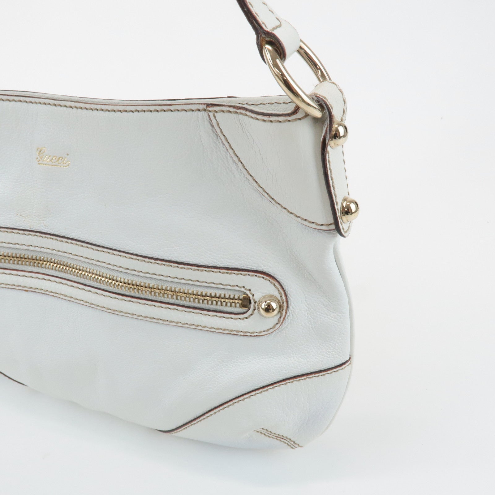GUCCI Sherry Leather Chain Shoulder Bag Hand Bag White 153011 Used
