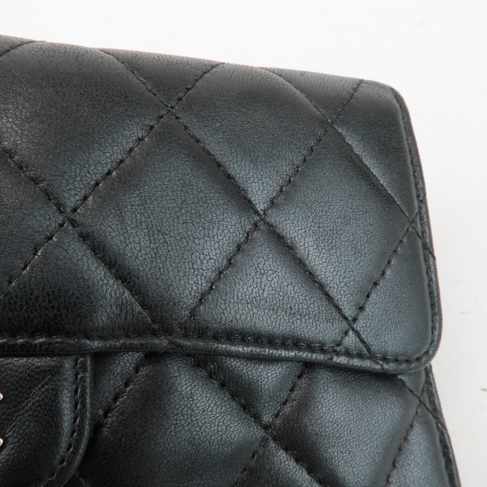 CHANEL Matelasse Lamb Skin Tri-Fold Long Wallet Black A31506 Used