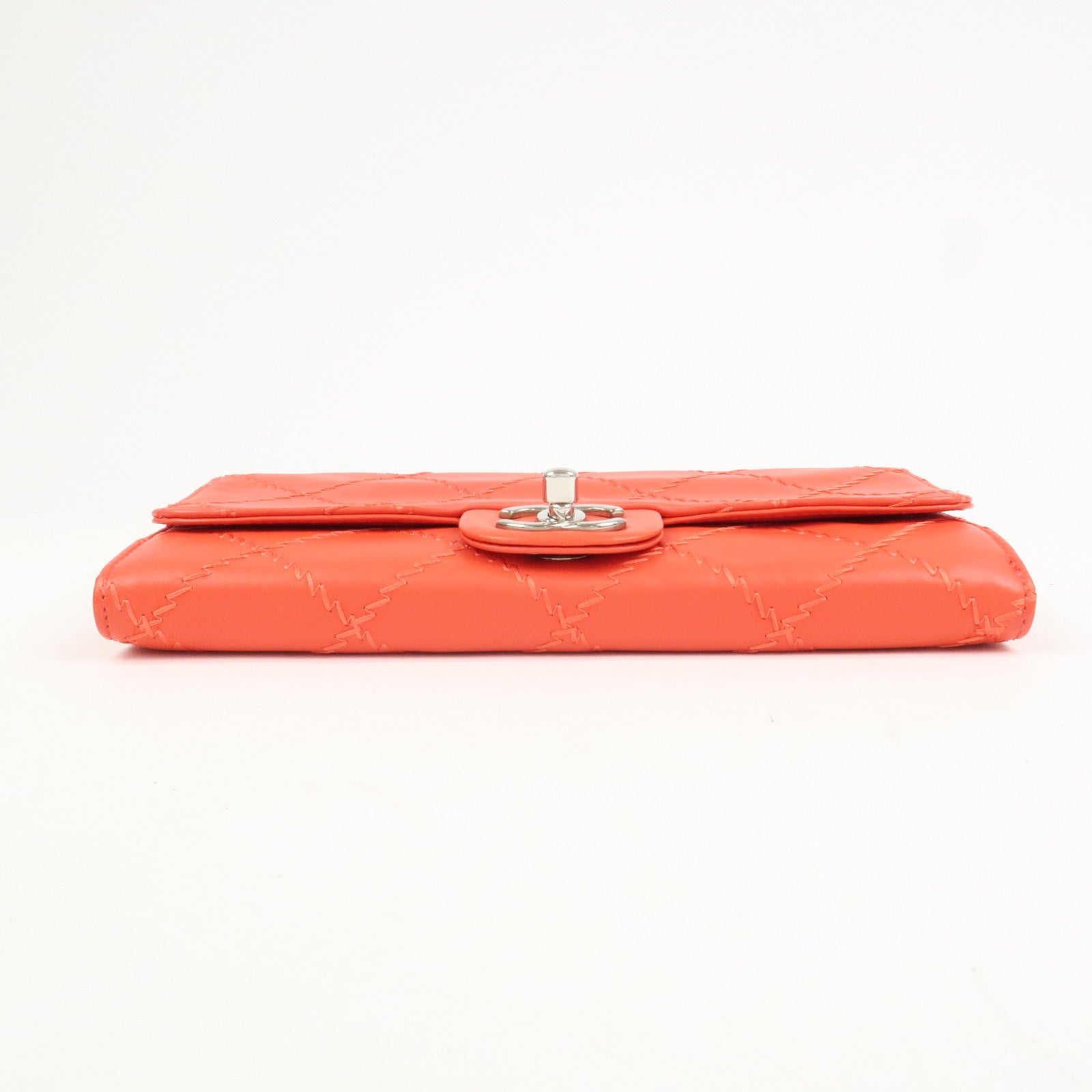 CHANEL COCO Mark Ultra Stitch Leather Chain Wallet Red