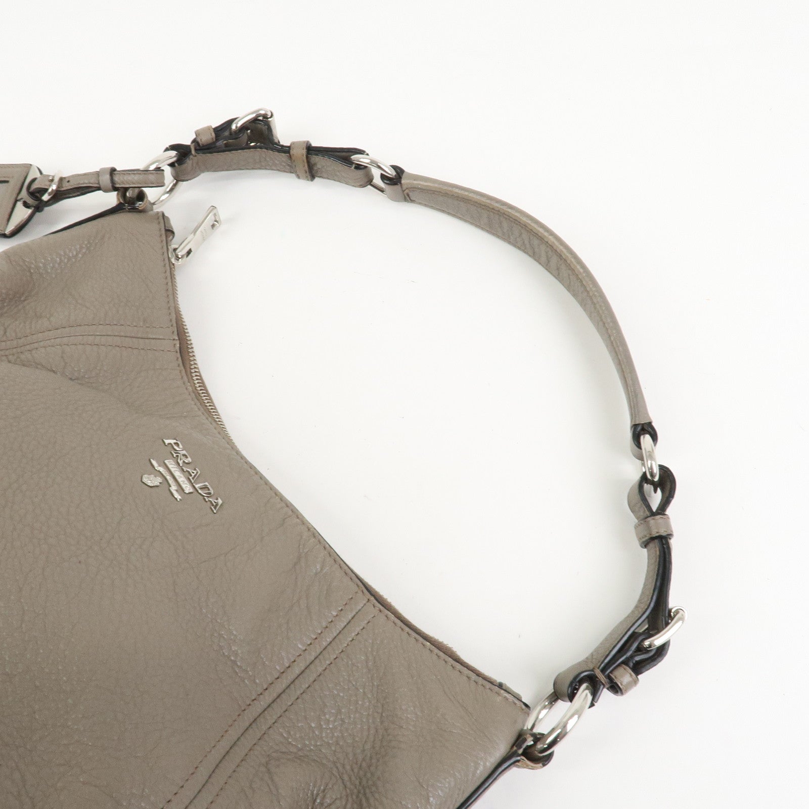 PRADA Leather Shoulder Bag Hand Bag Gray BR5096