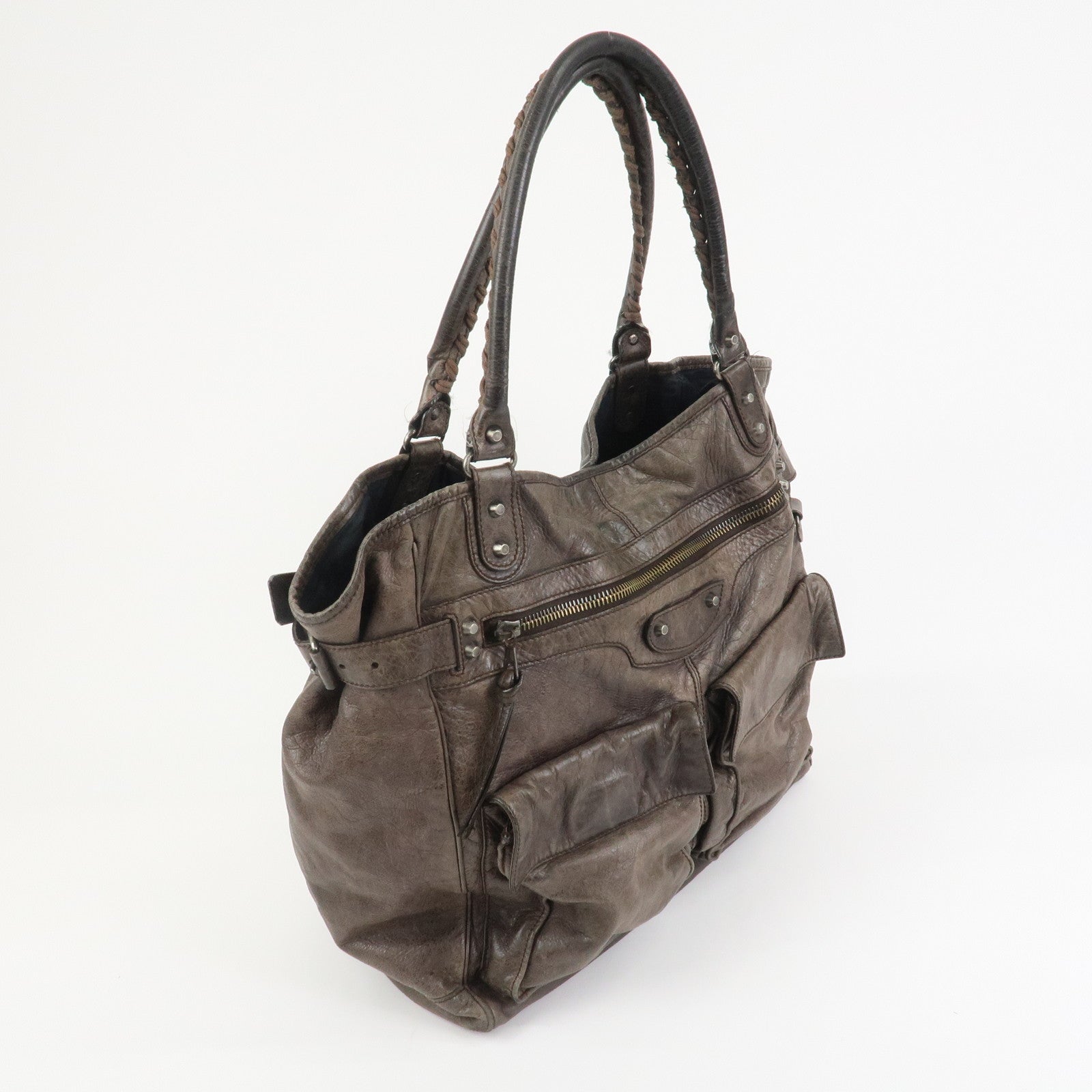 BALENCIAGA Rivacity Paper Bag Leather Tote Bag Brown 236084