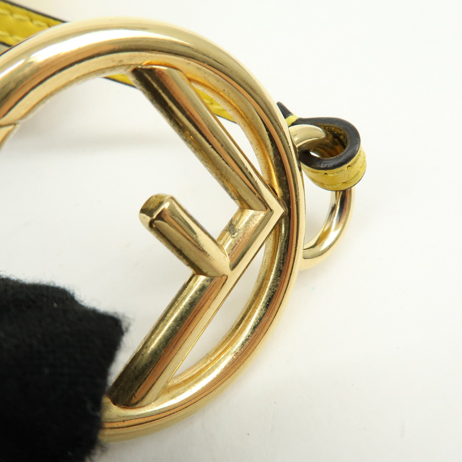 FENDI Zucca Canvas Leather Bag Charm Key Chain Yellow Brown 7AR671