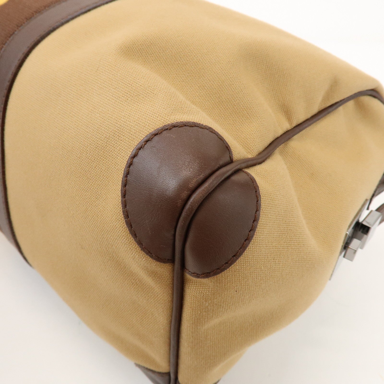 GUCCI Sherry Canvas Leather Boston Hand Bag Brown 000.0846.200047